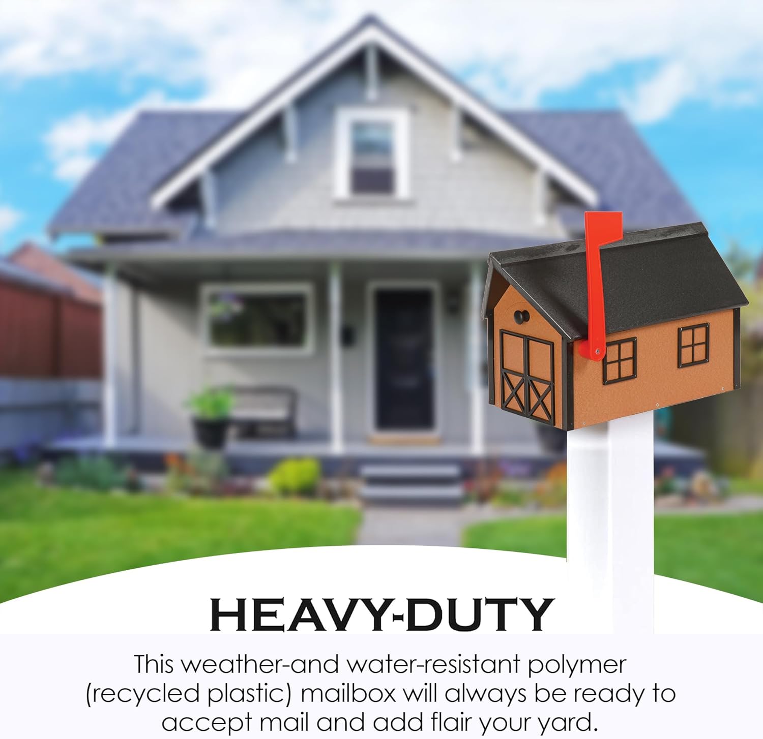 Peaceful Classics Poly Mailbox- Durable, Weather-Resistant Amish Craftsman Mailboxes for Outside Uses Like Front Yard and Road Side- Long-Lasting, Decorative, Modern Mailbox (Cedar with Black Trim)