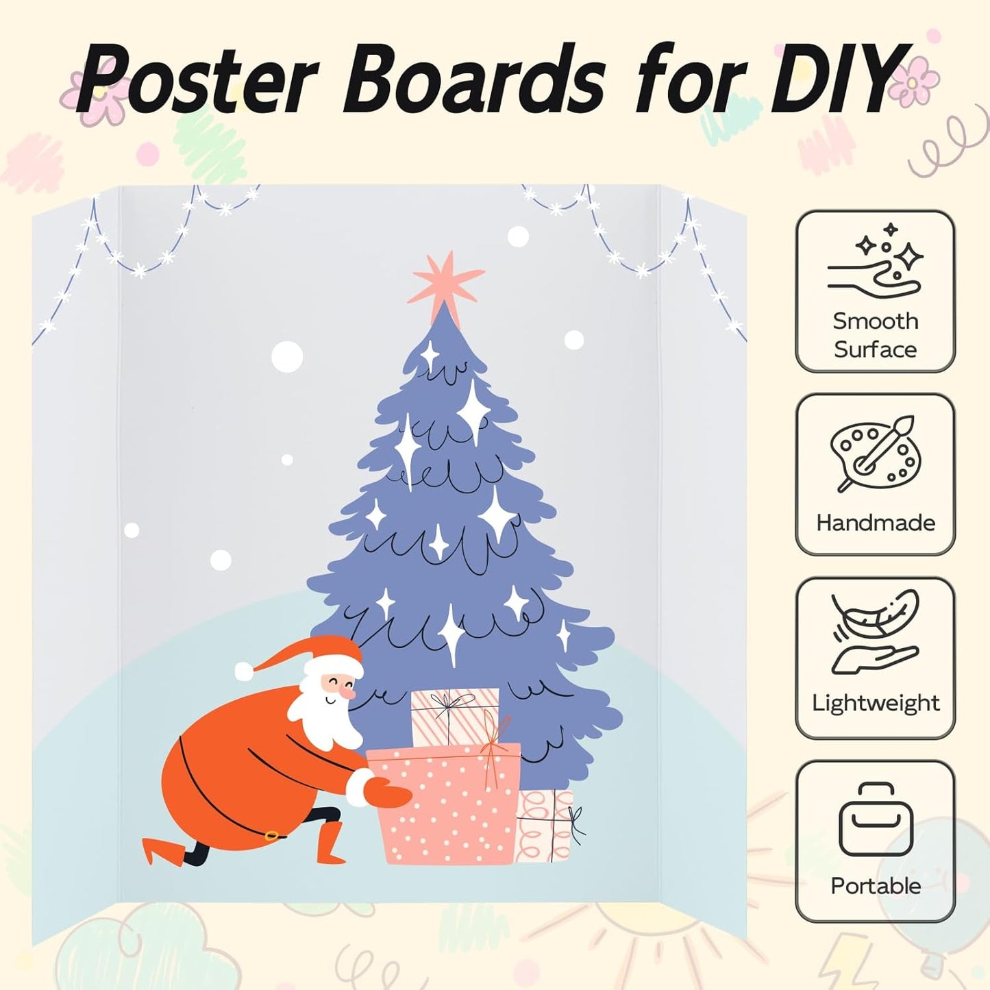 4 Pack Trifold Poster Board, 16x24 Inches White Presentation Board, Portable Display Board for Science Fair, School DIY Project and Business Exhibitions