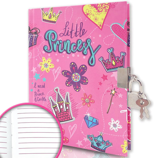 Girls Diary with Lock for Kids, 7x5.25 Inches 160 Lined Pages Secret Pink Princess Notebook for Girls Journal with Lock for Kids Pre School Writing Drawing Cute Girls Gifts for Birthday