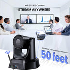 Wireless Conference Room Webcam, Church Live Streaming 20X USB 1080P 60fps PTZ Camera for Worship Services Online Conference, Works with Zoom, Skype OBS Easy to Set Up