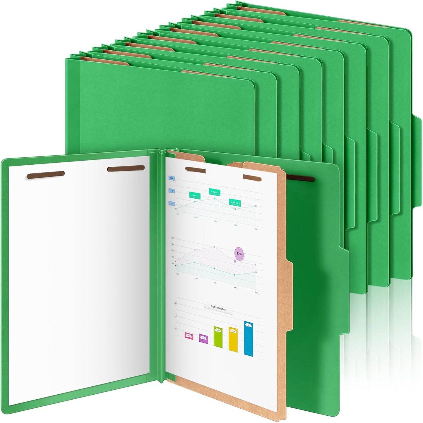 24 Pcs Classification Folders Letter Size, 1 Divider Pressboard File Folder with Fasteners, Expanding File Organizer Bulk for Teachers, Clergy, Office, Church, Christmas Donations (Green)