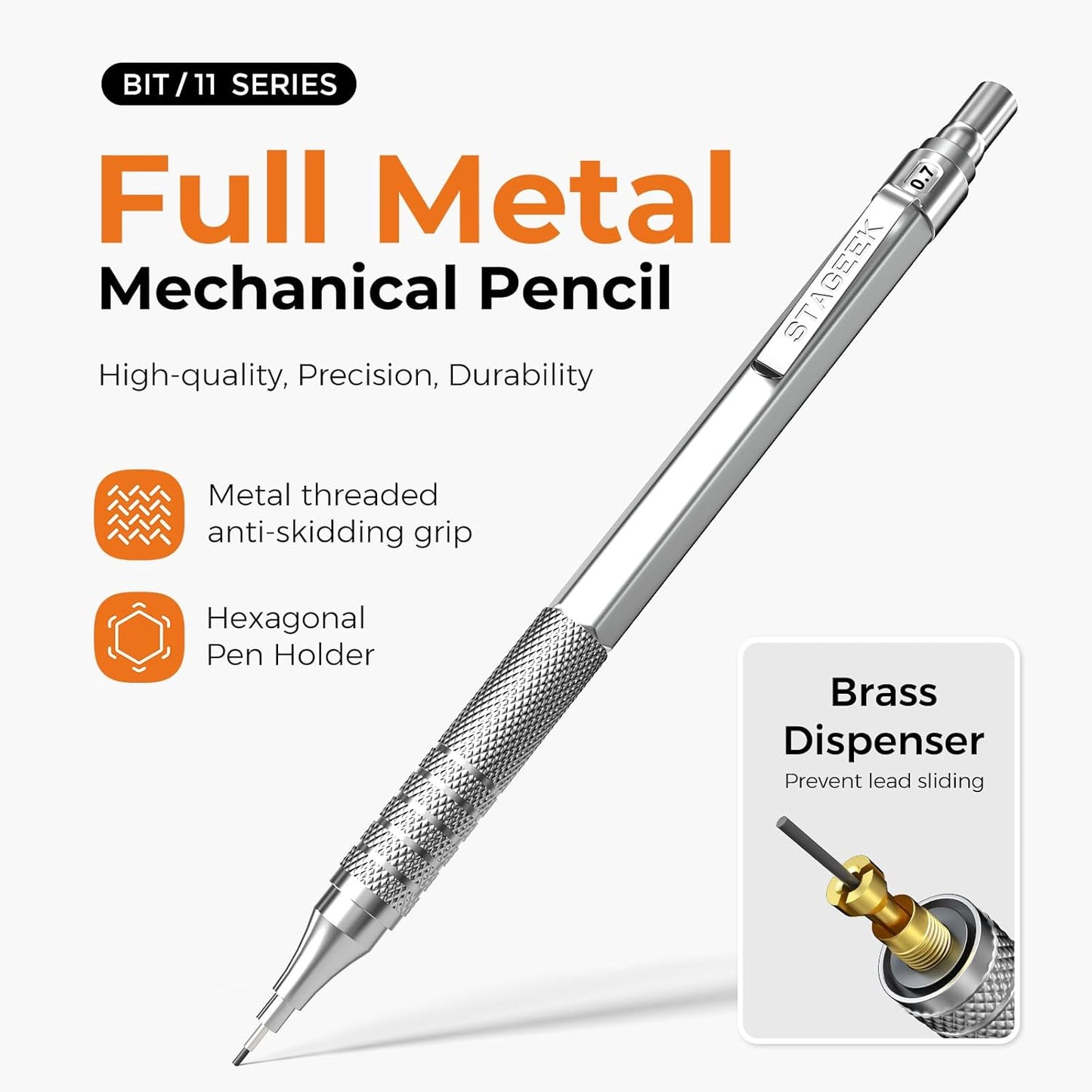 21PCS Metal Mechanical Pencil Set, Art Lead Pencil 0.3, 0.5, 0.7, 0.9, 2mm Holder(HB 2H 2B 4B Color) with 10 Tubes Graphite Lead Refills Eraser with Case for Drafting Drawing Sketching
