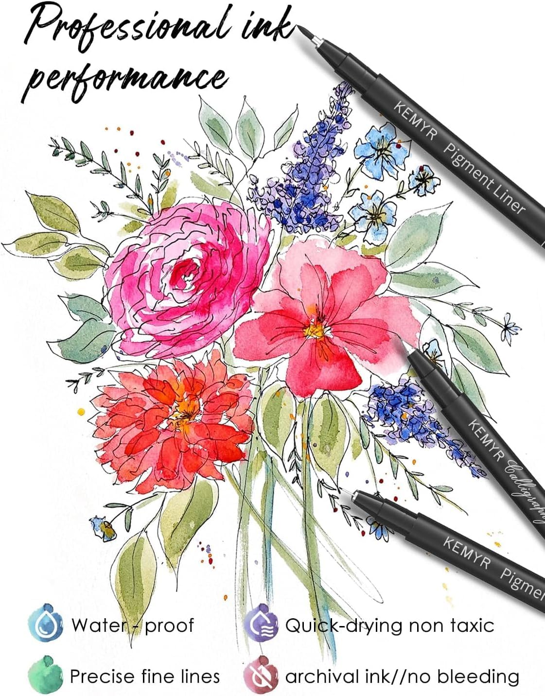 4 Micro Fine liner Drawing Art Pens Calligraphy Pens: 2.0mm Size Black Art supplies Waterproof Archival Black Ink Markers For Artists,Use for Professional Watercolor,Sketching