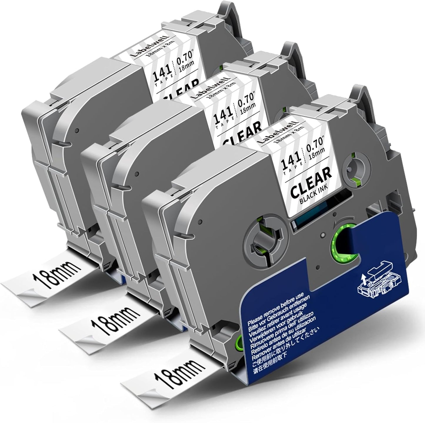 18mm 0.7 Laminated Black on Clear Compatible with P Touch Label Tape TZ TZe-141 TZe141 Refills for Ptouch PT-D410 PT-D400 PT-D600 Label Maker, 3/4 Inch x 26.2 Feet, 3-Pack