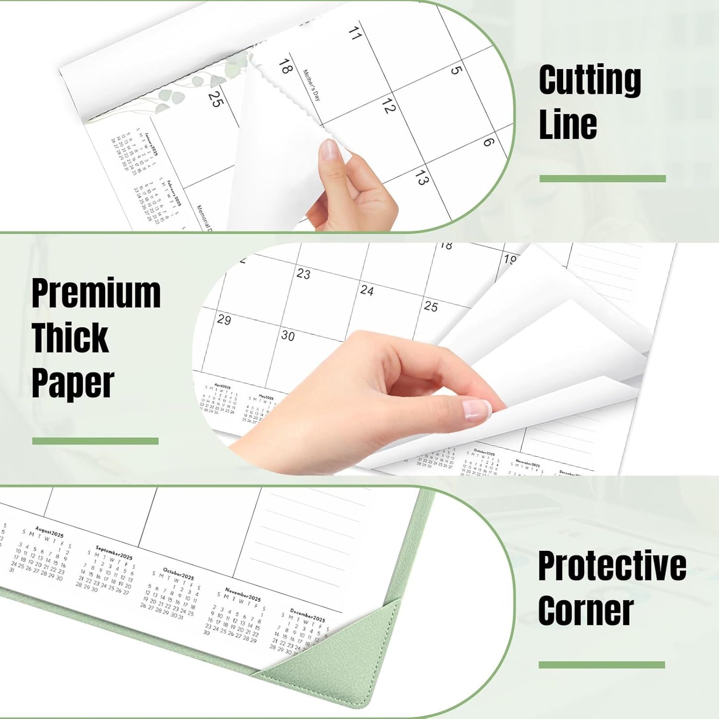 Gannyfer Large Desk Calendar 2025-2026 with Desktop Mat, 22" x 17" Desktop Pad Calendar, 18 Month Table Calendar from July 2025 to Dec 2026, Office Supplies Perfect for Home and Office (Green)