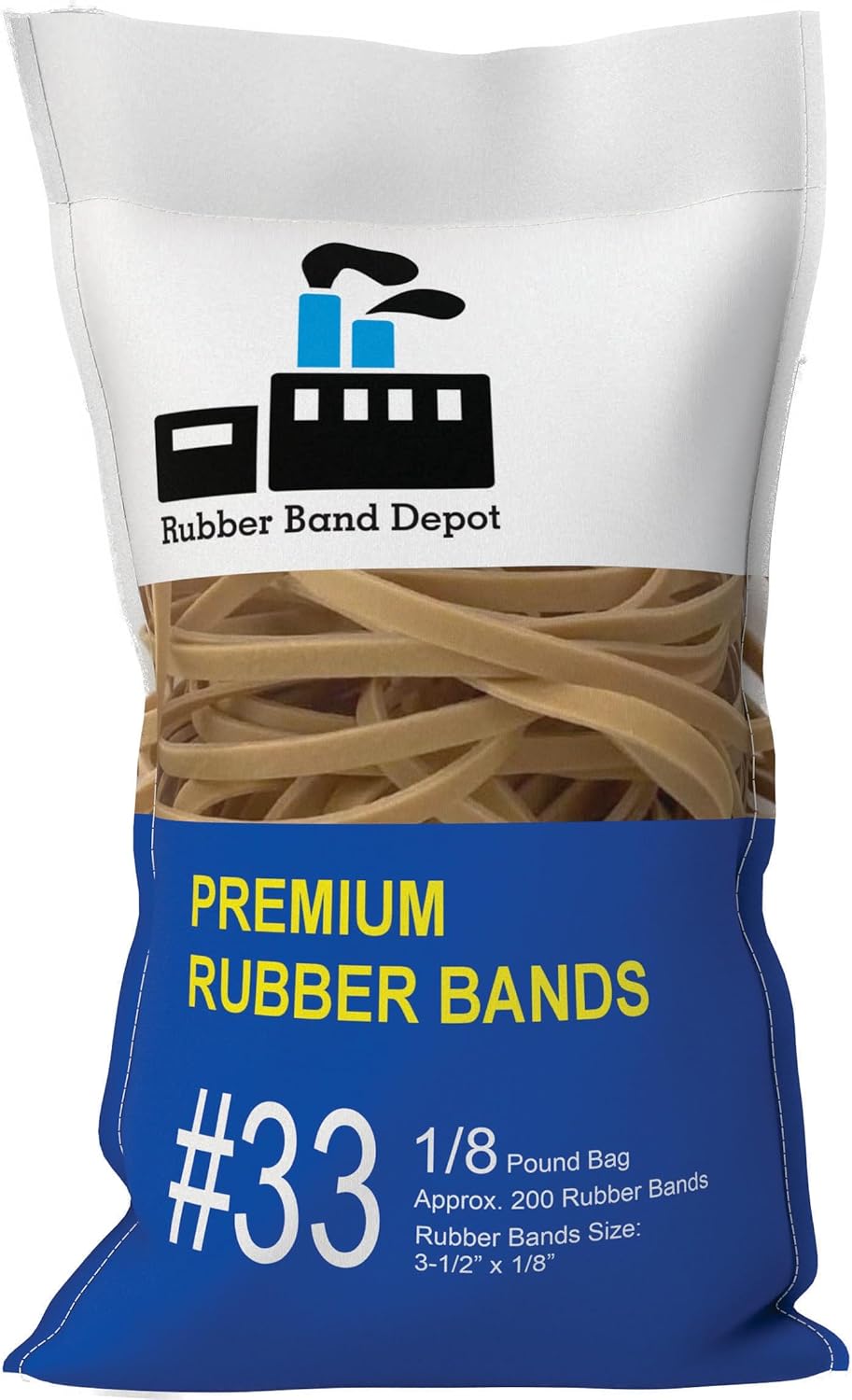 3-1/2" x 1/8'' - Size #33 - Rubber Band Depot - Everyday Rubber Bands, Business Bands - Approximately 100 Per Bag - 1/8 Pound Bag