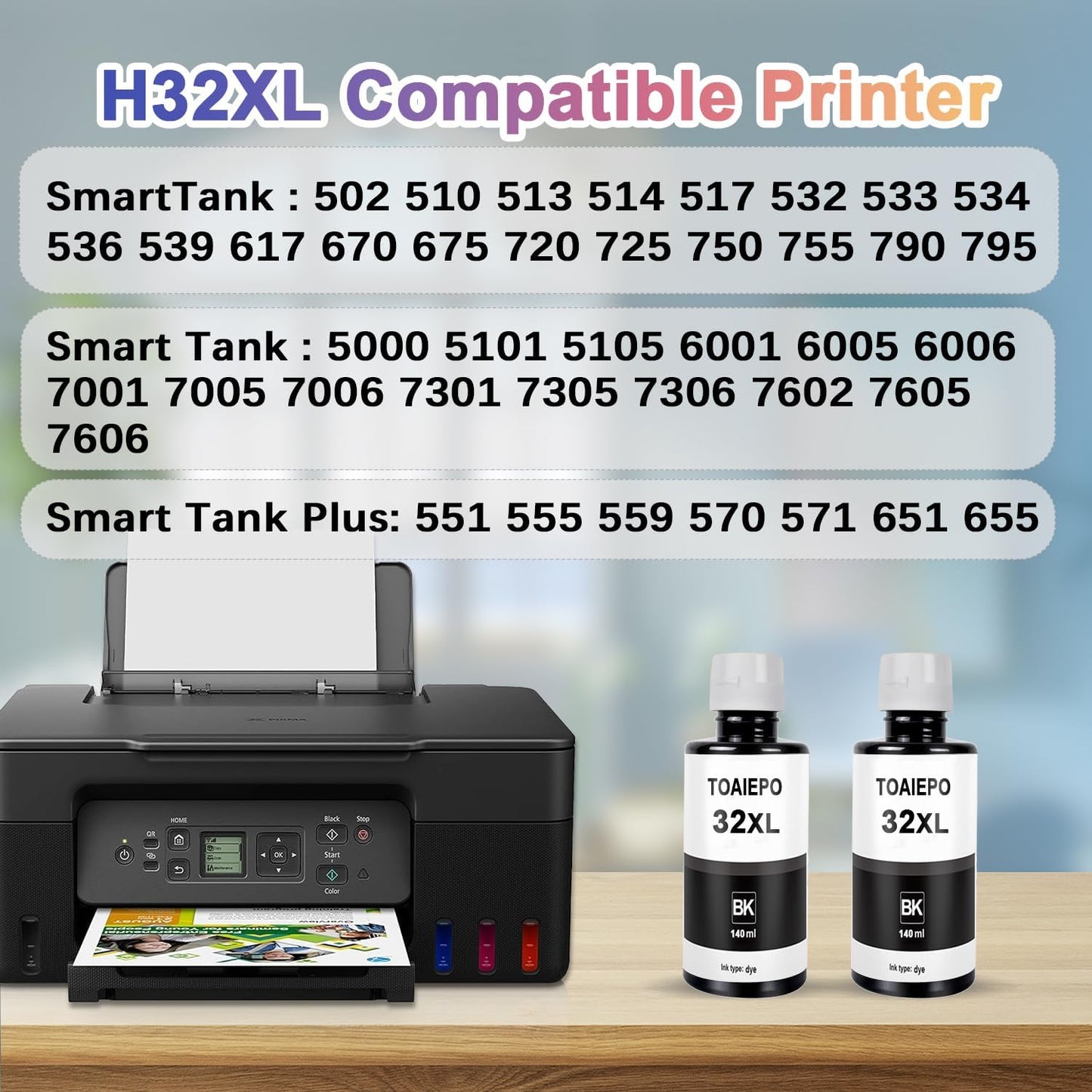 32XL Refill Ink Bottles Replacement for Smart Tank 5101 5102 6001 7001 7002 7301 7602 Plus 651 551 Ink Tank Printer