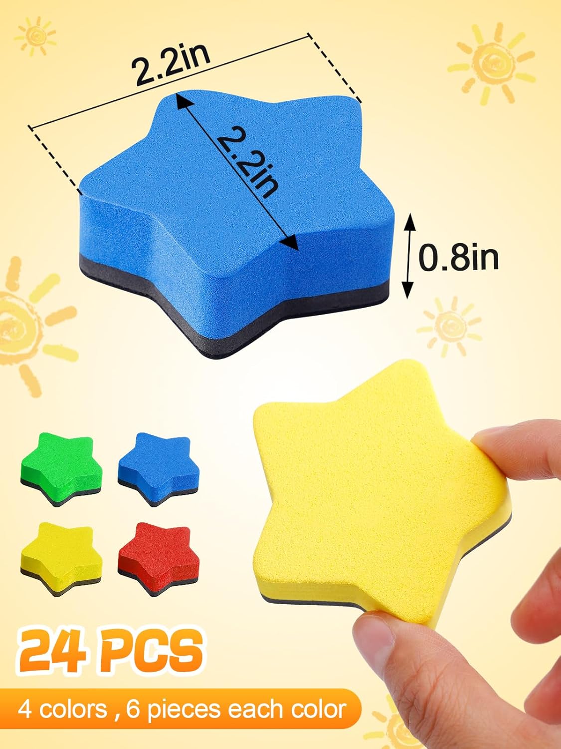 24 pcs Strong Magnetic Whiteboard Eraser - Mini Dry Erase Erasers, Small Chalkboard Cleansers Wiper for Kids and Teachers Classroom Must Haves School Supply Home and Office, Star Shaped