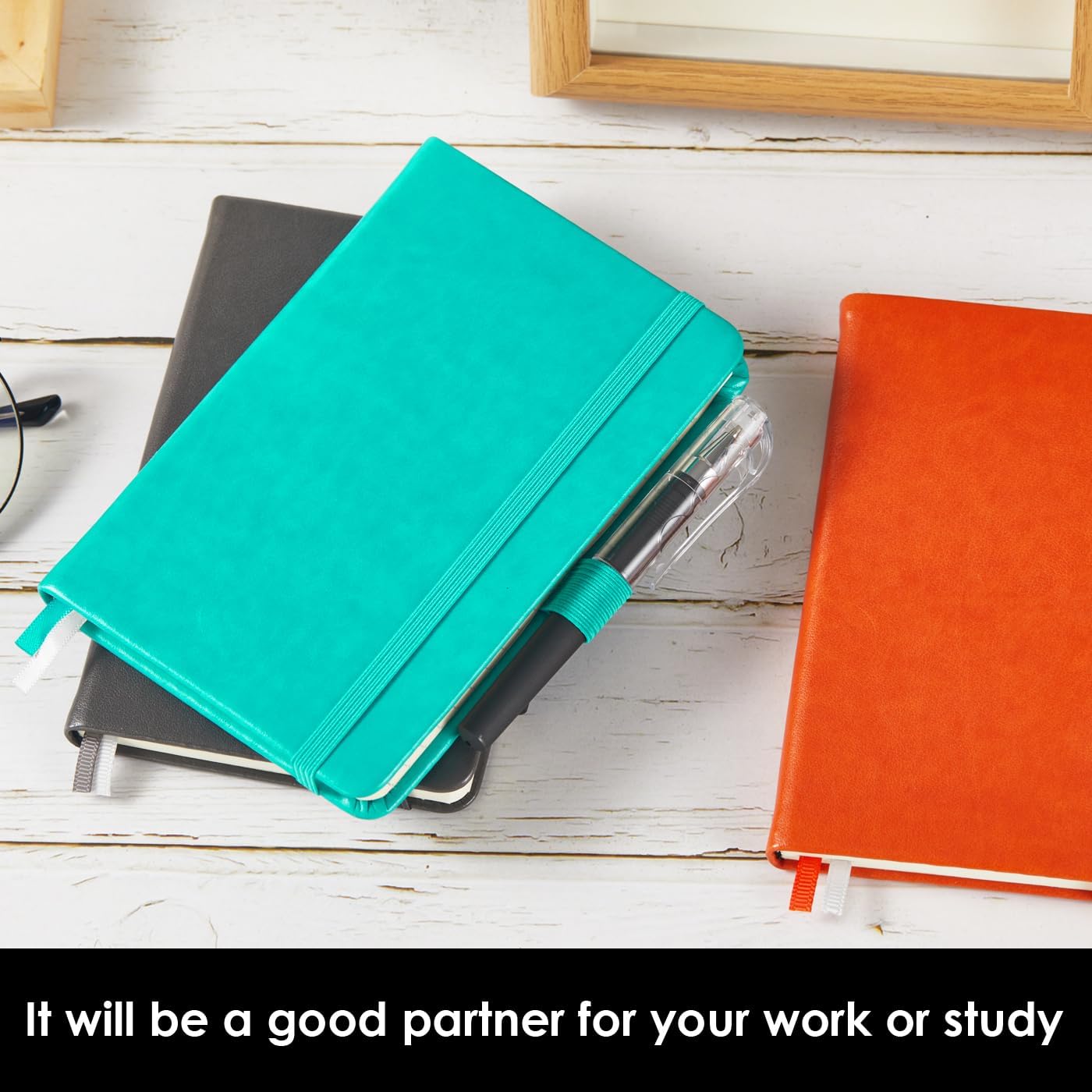 3 Pack Pocket Notebook Notepad with Pen, Mini Small Journal Notebook 3.7" x 5.7" for Women Writing, 408 Pages, Grey Orange Emerald