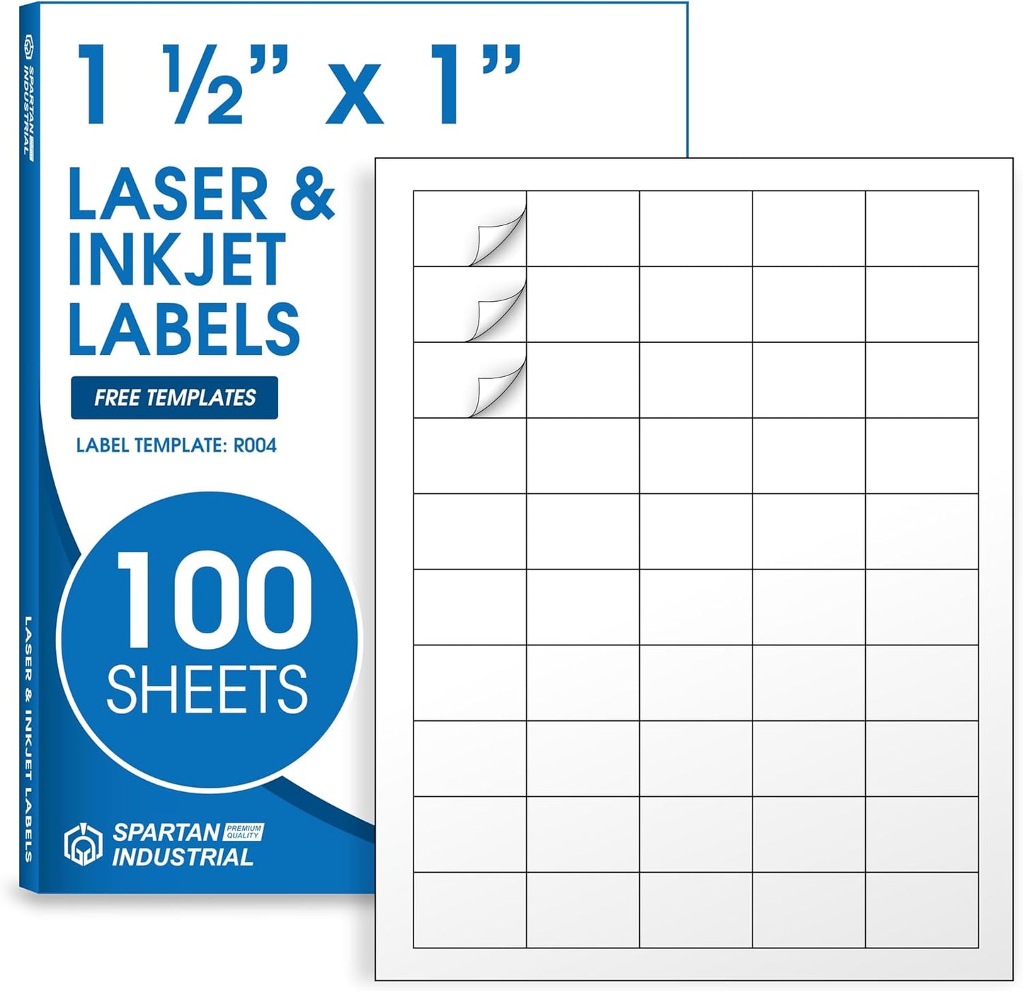 1 1/2" X 1" Matte White Printable Labels Compatible with Inkjet and Laser Printers - 100 Sheets, 5000 Total Paper Stickers for Return Addresses, UPC and EAN Barcodes - Spartan Industrial