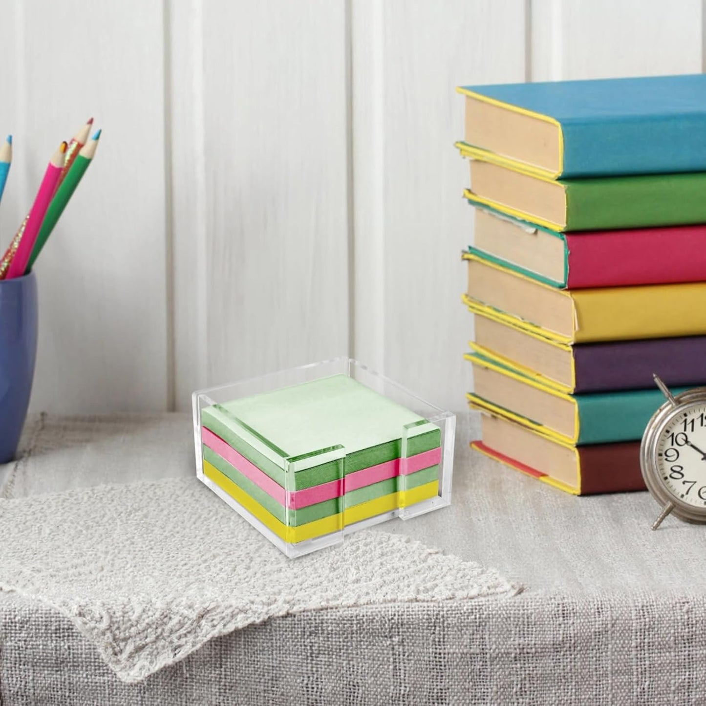 4 Pcs Acrylic Sticky Note Holder for Desk, Transparent Post-it Note Holders with 4 Notepads, Square Design, Ideal for Home, Office Organization