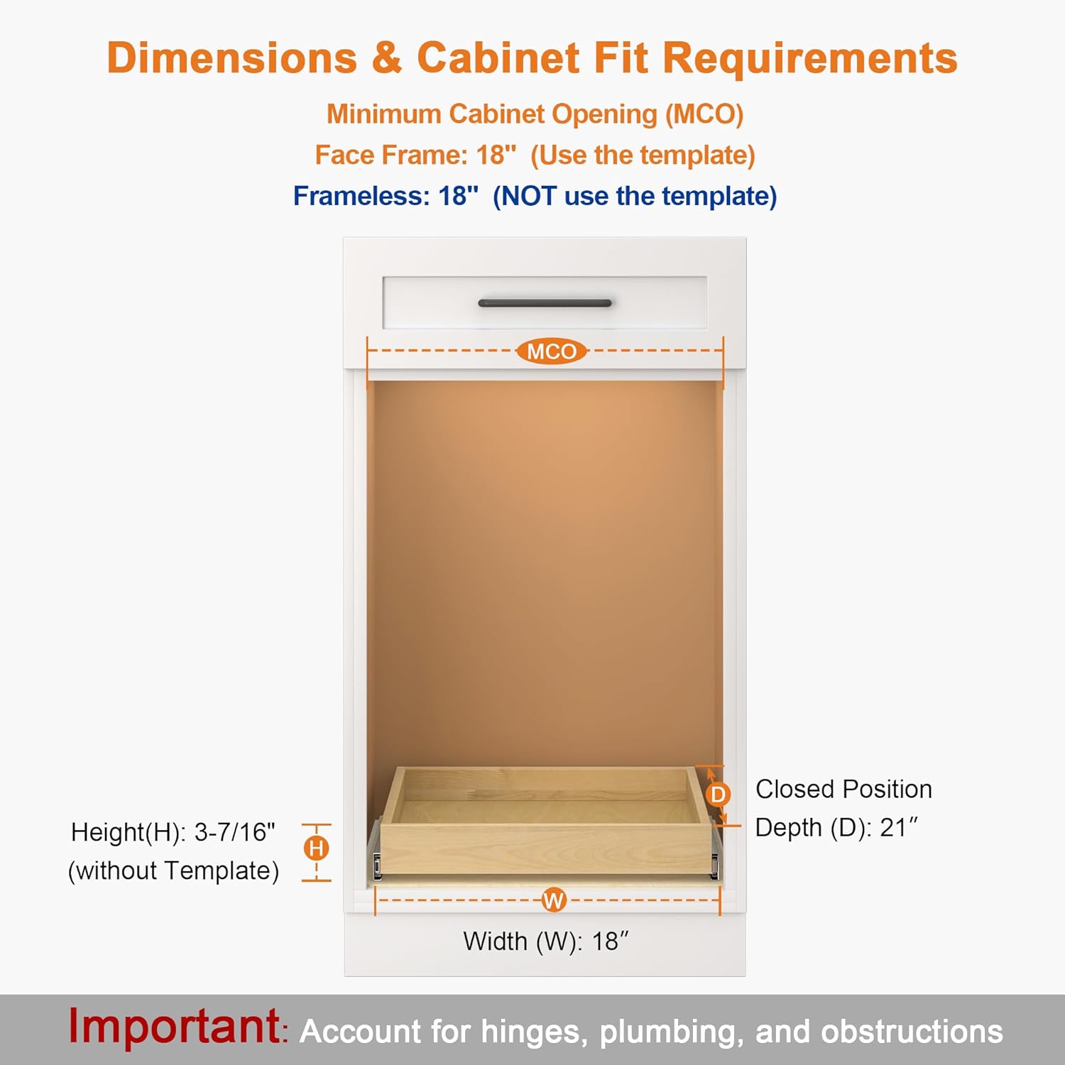 ALINE FURNITURE Pull Out Drawers for Cabinets Birch Wood, 18" W X 21" D Soft Close Slide Out Shelves for Kitchen Cabinets, Pullout Drawer for Pantry Cabinet Organizer