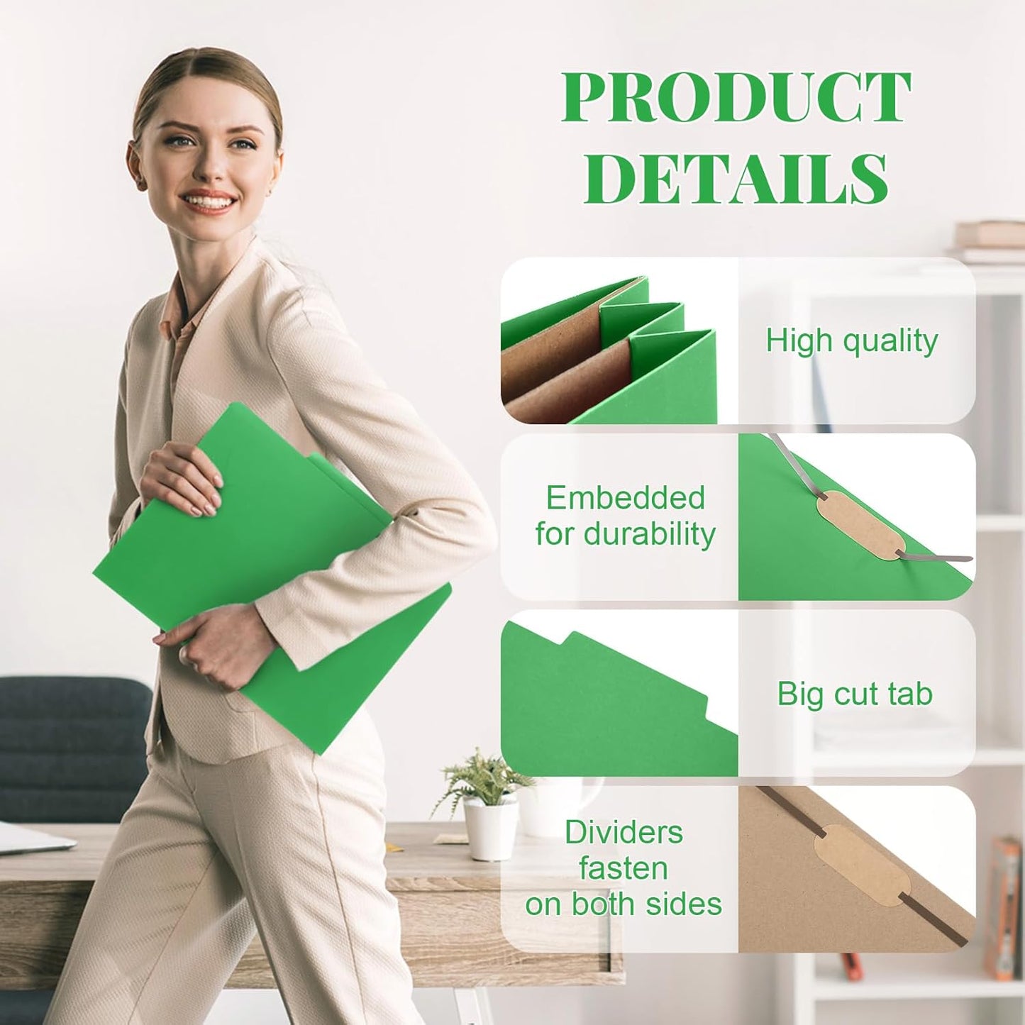 24 Pcs Classification Folders Letter Size, 2 Pocket Dividers Pressboard File Folder with Fasteners, Expanding File Organizer Bulk for Teachers, Clergy, Office, Church, Christmas (Green)