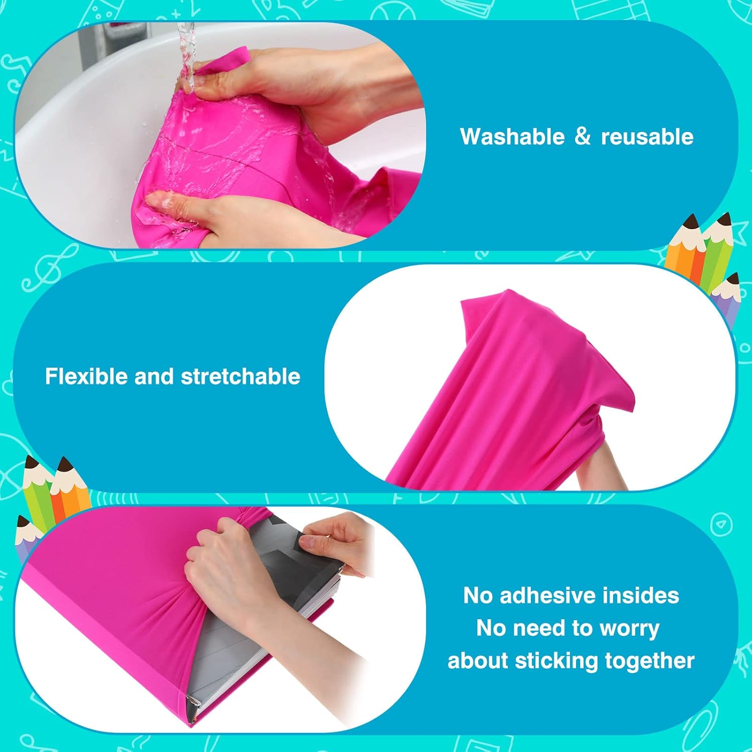 Sherr 14 Pack Stretchable Book Covers Reusable Jumbo Bookcloth 9" x 11" Durable Washable Back to School Book Cover Protector for Most Hardcover Books Textbooks(Bright,Classic)