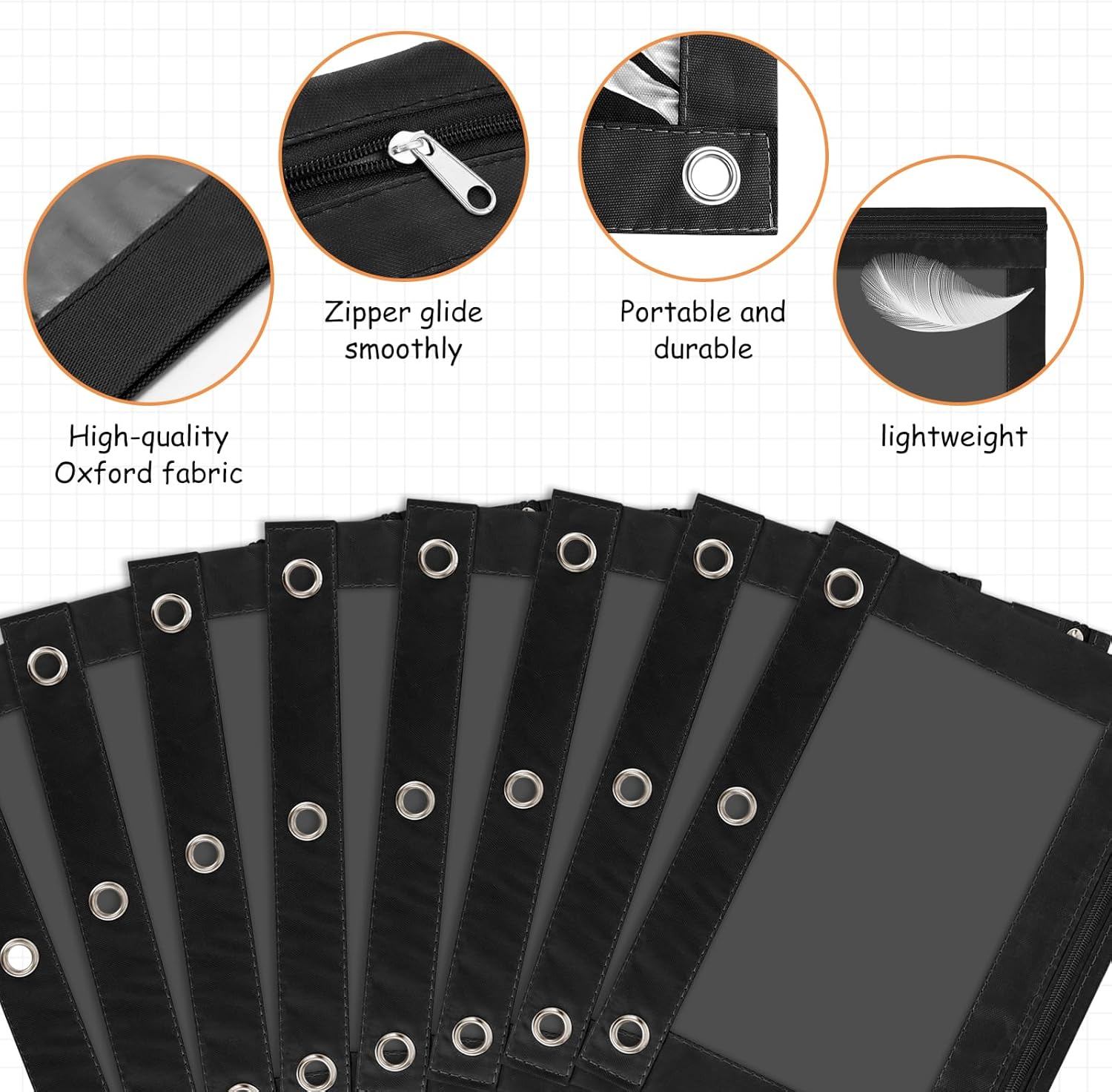 IKAYAS 5 Pack Black Pencil Pouch for 3 Ring Binder Colorful Pencil Pouch with Zipper Bulk, 3 Ring Binder Pencil Pouches Pencil Case Pencil Bags for Classroom Storing School Teacher Supplies