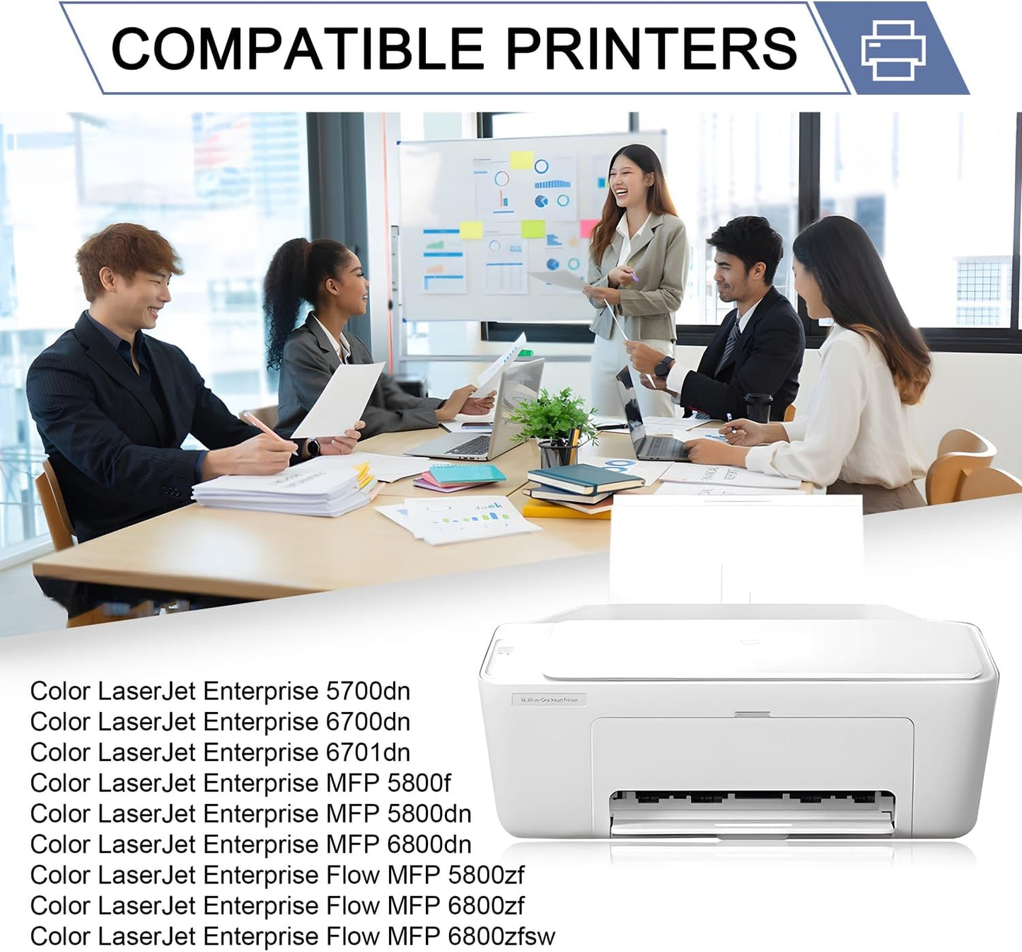 213A Toner Cartridges 4 Pack Compatible with 213A W2130A 213X W2130X(with Chip) for Enterprise 5700dn 6700dn 6701dn, Flow MFP 5800 6800, MFP 5800 6800(Black Cyan Yellow Magenta)