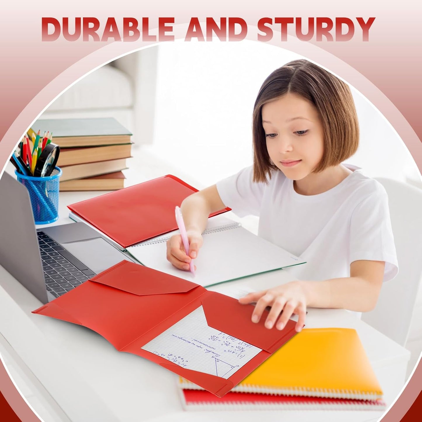 Henoyso 100 Pcs Plastic Folders with Clear Front Pockets Bulk Heavy Duty File Folders with 2 Pockets and Card Slot for Student Teacher Back to School Supplies Office Presentation (Red)