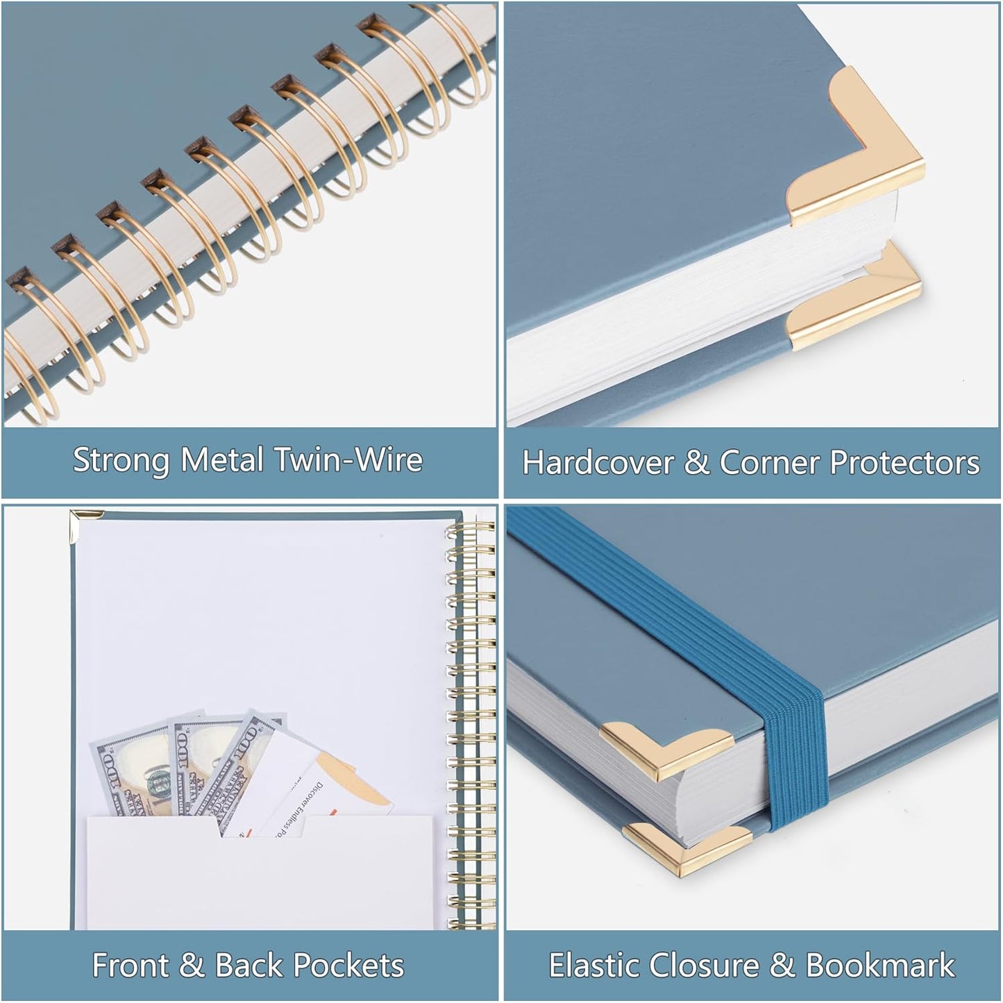 HAUTOCO Spiral Notebook Journal 8.5"x 11", College Ruled Leather Notebook with 320 Pages, 100 GSM Paper, A4 Hardcover Notebook, Lined Journaling Notebooks for Work, Office, School, Business, Airy Blue