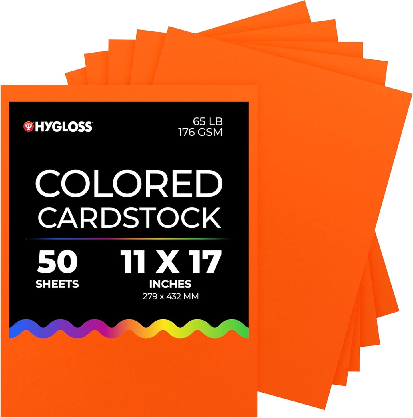 Hygloss Dark Orange Bright Colored Cardstock - 11x17-Inch, 50 Sheets, 65 lb/ 176 gsm, Fade-Resistant, Acid-Free Color Card Stock Paper