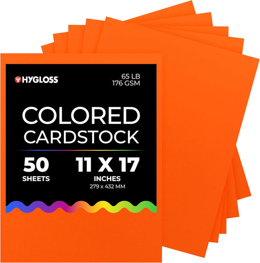 Hygloss Dark Orange Bright Colored Cardstock - 11x17-Inch, 50 Sheets, 65 lb/ 176 gsm, Fade-Resistant, Acid-Free Color Card Stock Paper