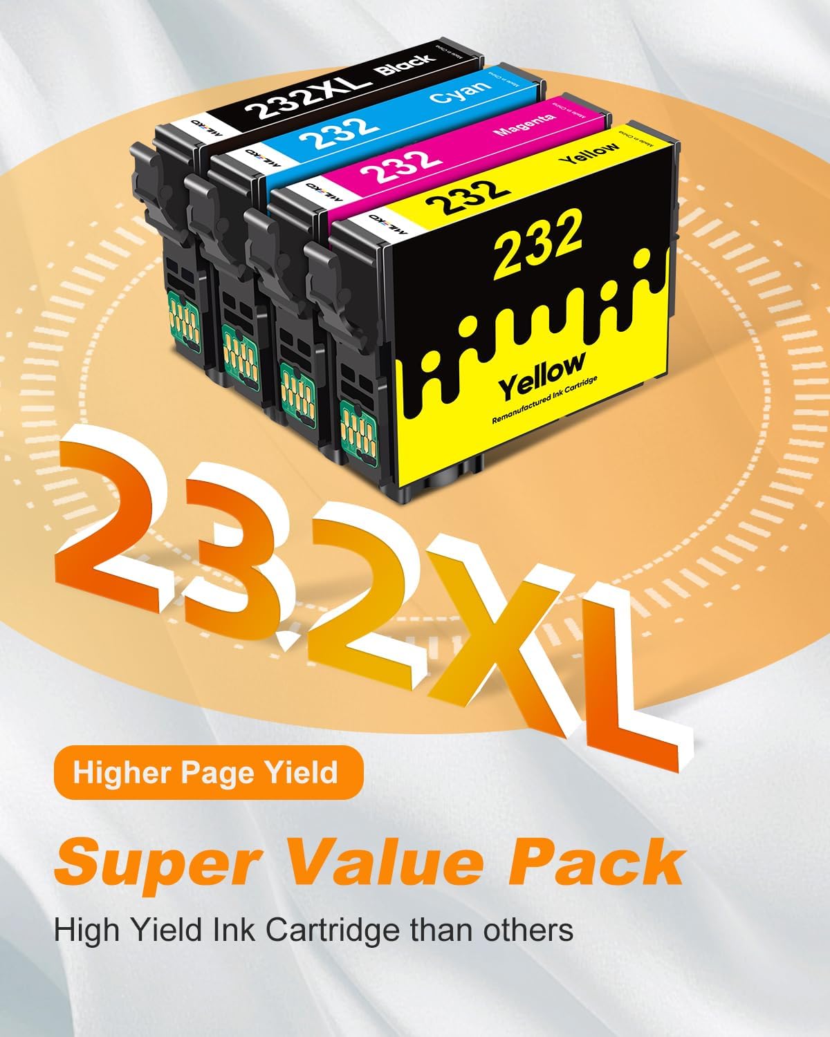232XL Ink Cartridges Combo Pack Remanufactured Replacement for Epson 232 Ink Cartridge for Epson 232 232XL 232 XL T232 to use with Epson XP-4205 XP-4200 Workforce WF-2930 WF-2950 Printer (4 Pack