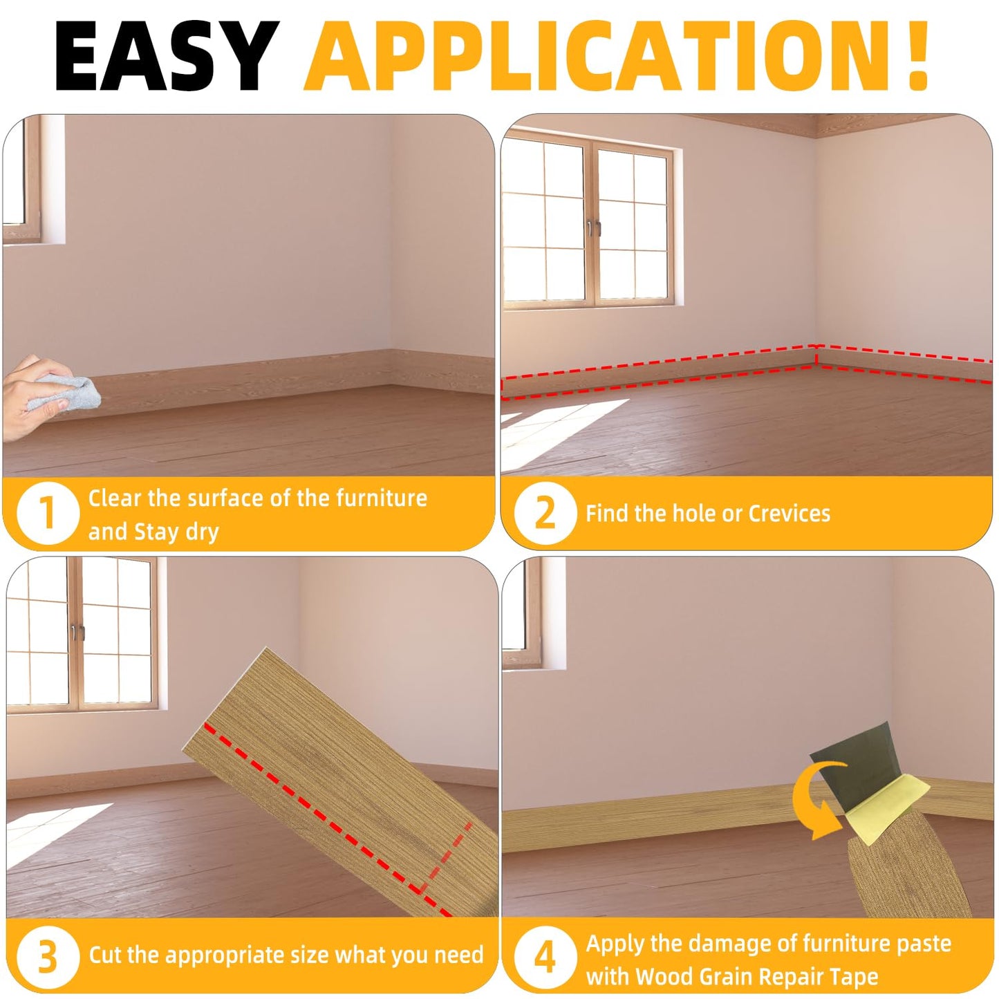 GSCIT Club Wood Grain Repair Tape, 2.4 inch X 50ft Self Adhesive Oak Grain Repair Patch for Tables, Chairs, Baseboards, Doors, Windows, Floors, Handicraft DIY.