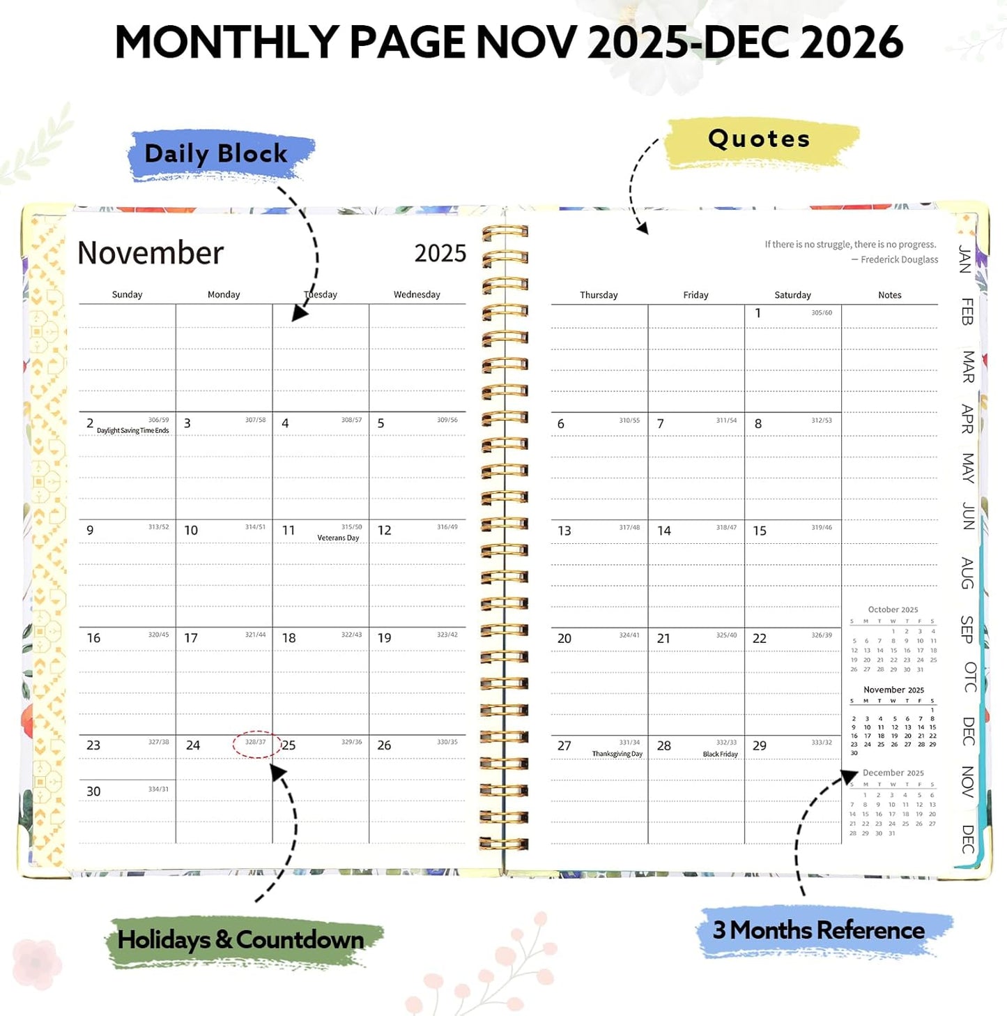 2026 Planner, Weekly and Monthly Planner, January 2026 - December 2026, Calendar Planner A5 (6.5" x 8.5") with Tabs, Inner Pocket for Home School Office Supplies, Red Flower