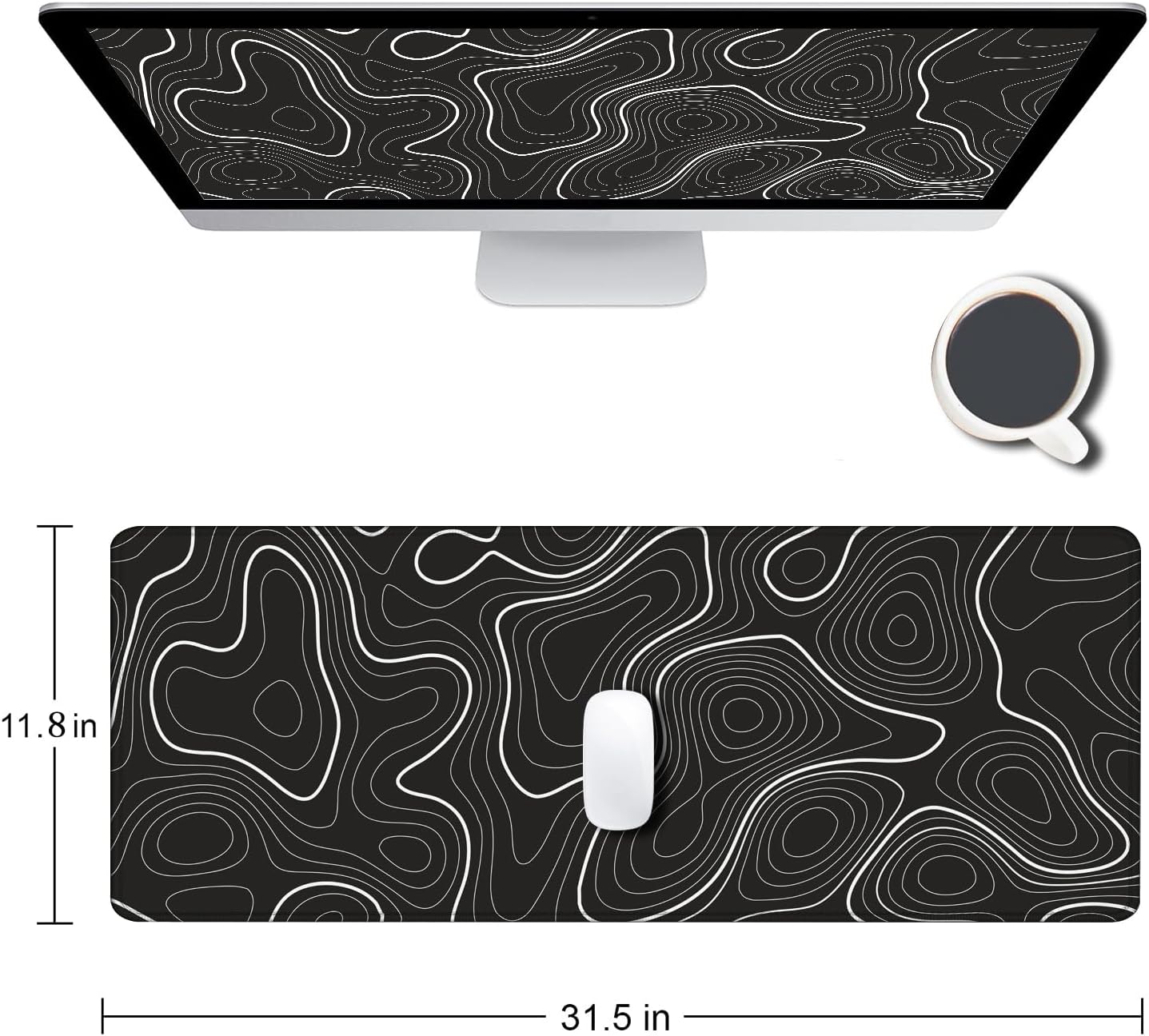 Hokafenle Large Gaming Mouse Pad, XL Extended Desk Keyboard Mouse Mat with Stitched Edge, Black Line Non-Slip Computer Mousepad for Office Laptop, 31.5x11.8inch