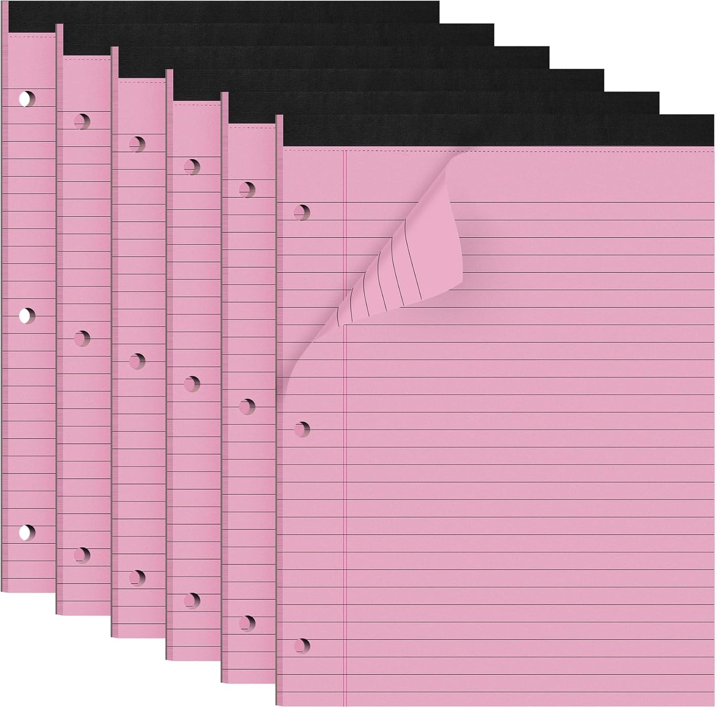 HAUTOCO 6 Pack 8.5 x 11 Legal Pads Pink Wide Ruled Notepads Perforated Writing Pads, 30 Sheets Per Notepad, 3-Hole Punched Paper, Writing Note Pads for School, Home, Office, Business
