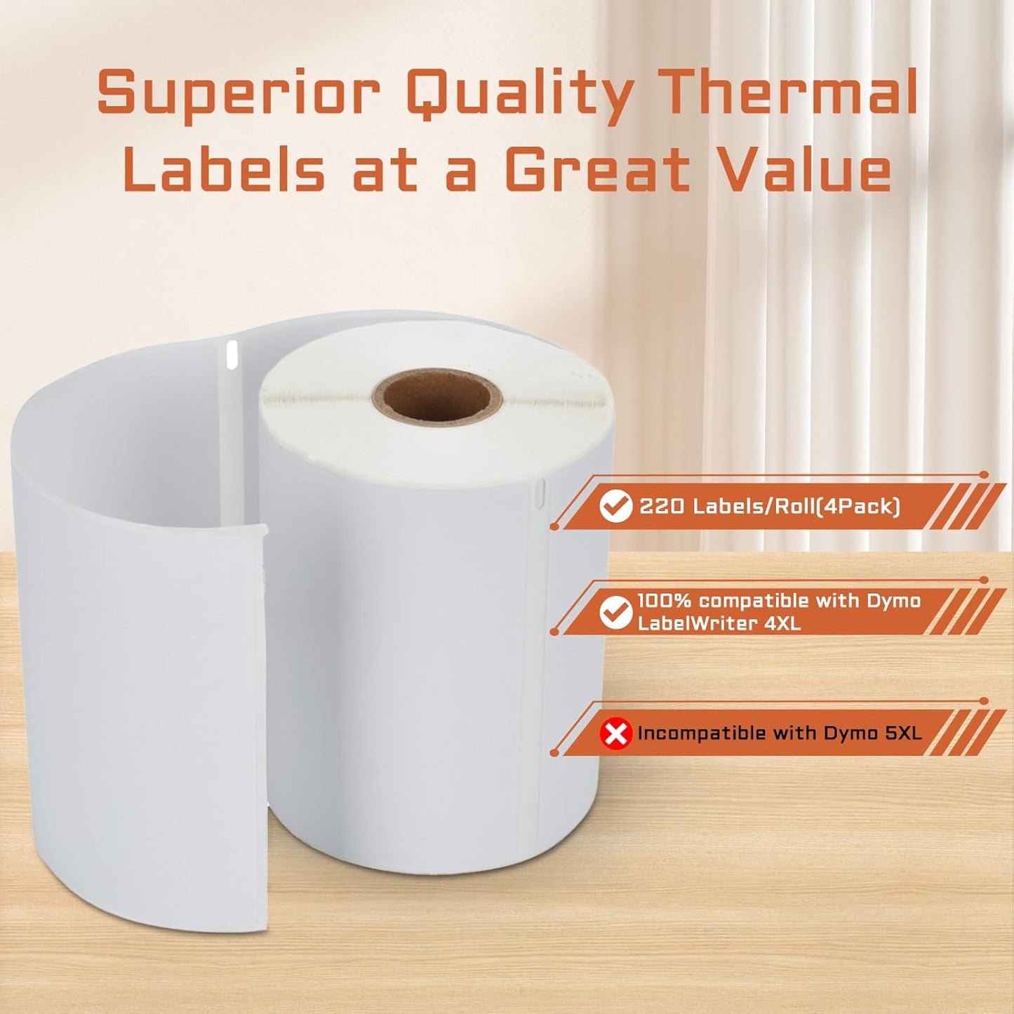 FungLam 4 Rolls 4XL Labels 4" x 6" Direct Thermal Printer Labels, Shipping Labels Compatible with LabelWriter 4XL 1744907 Thermal Postage Label Paper, 220 Labels/Roll