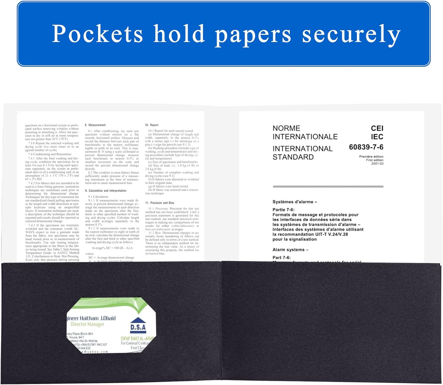 Zzrywuty 50 Packs Two Pocket File Folders with Business Card Slot,Textured Paper,Letter Size,Holds 100 Sheets for School,Office,Business,Black