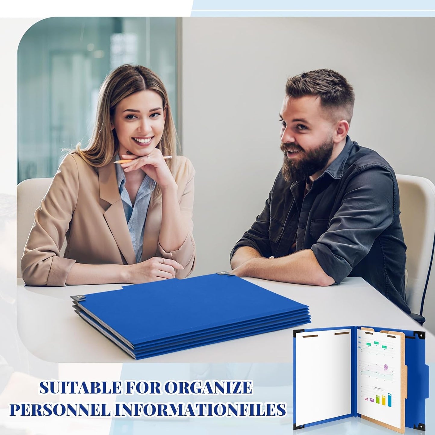 Henoyso 10 Pcs Dark Blue Hanging Classification Folders with Prongs, 1 Divider Letter Size, 1/3-cut with Built-in Hangers for Standard Medical Files, Law Client Files, Office Reports