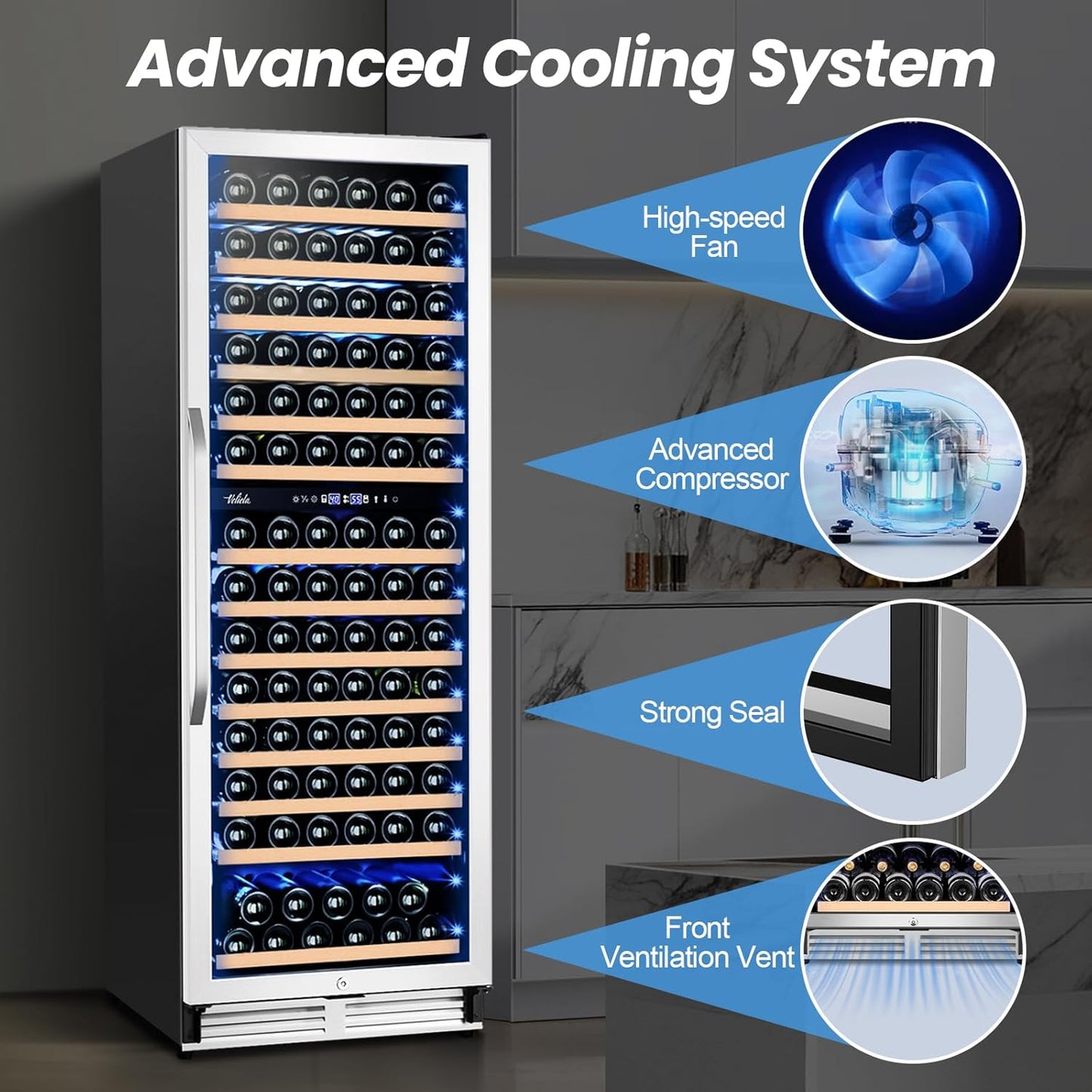 24 Inch Wine Fridge,180 Bottles Dual Zone Wine Cooler Refrigerator, Built-in or Freestanding Wine Refrigerator with Glass Door and Safety Lock, Low Noise, Large Wine Cellar for Home, Office, Kitchen