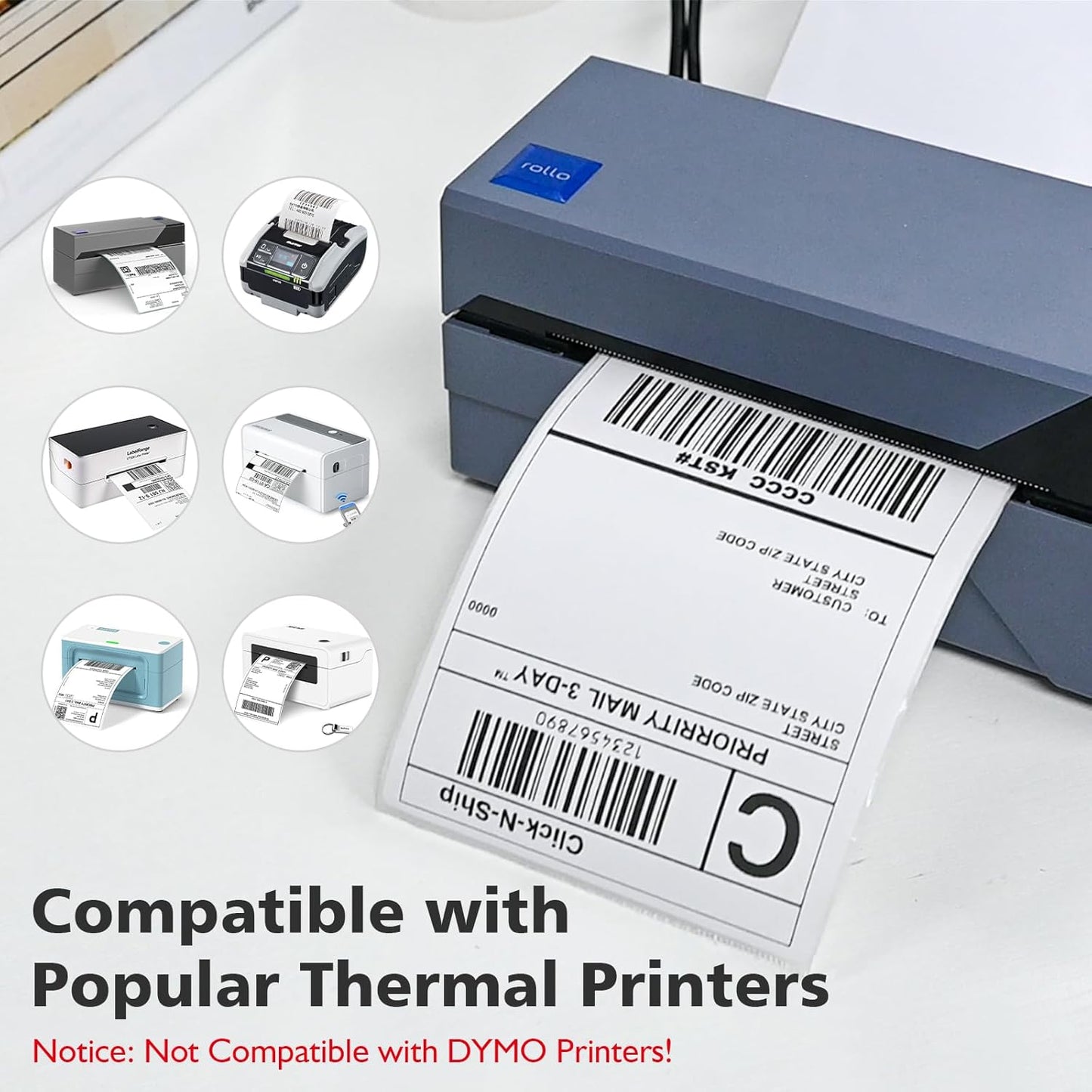 4"x6" Direct Thermal Shipping Labels 2400 Lables/8 Roll (300 Pcs per Roll) Compatible with Zebra Rollo Beeprt Printer Permanent Adhesive