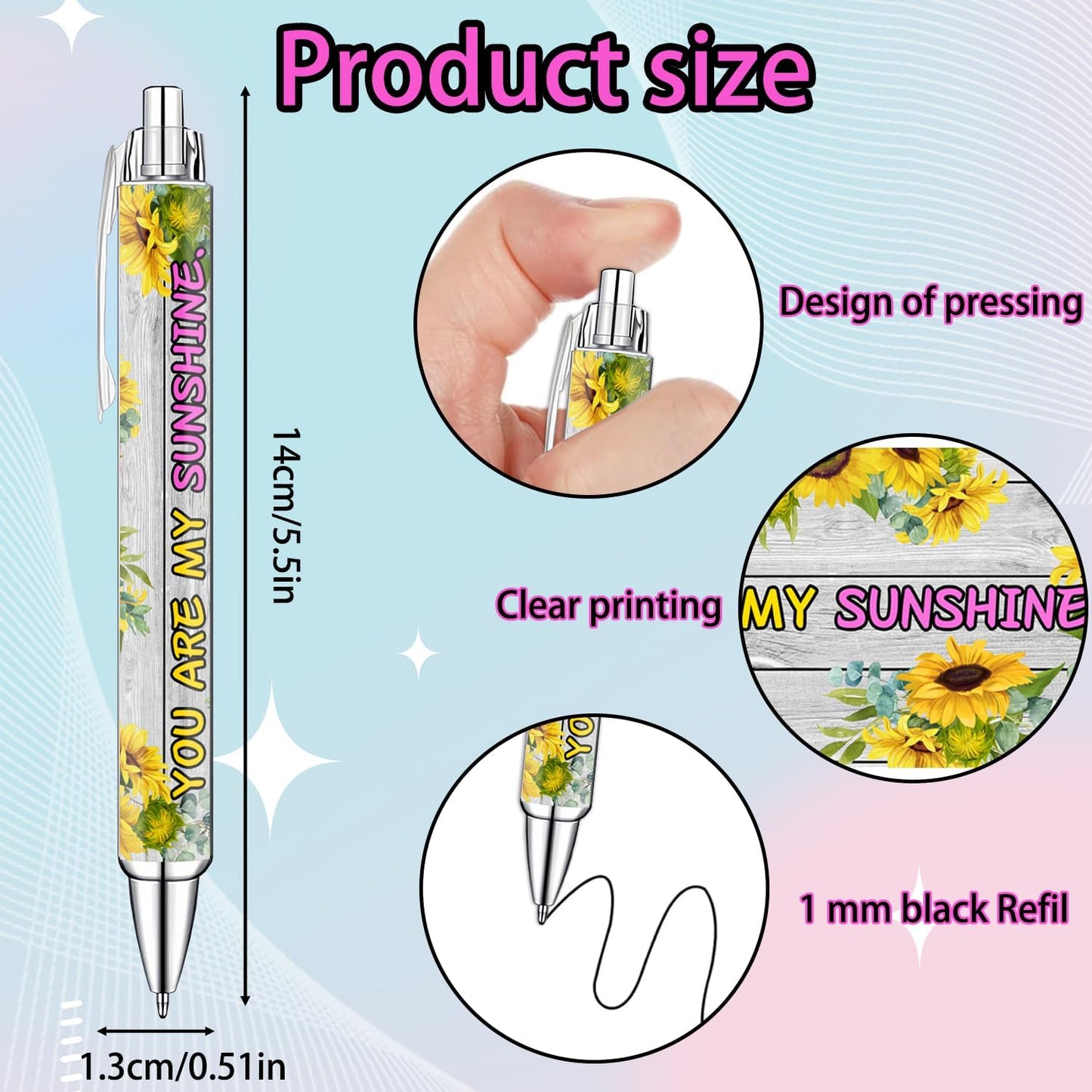 Idealmuzik Sunflower Pens Set – Bright Sunshine -Themed Ballpoint Pens for Girls, Teachers, and Flower Lovers – Smooth Writing Stationery for School, Office, or Journaling – Gift for Women