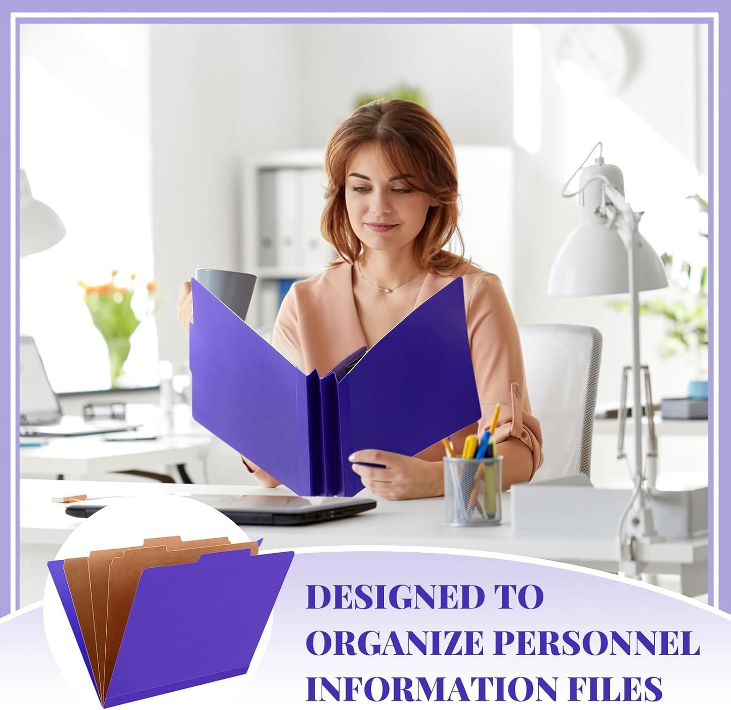 24 Pcs Classification Folders Letter Size, 3 Divider Pressboard File Folder with Fasteners, Expanding File Organizer Bulk for Teachers, Clergy, Office, Church, Christmas Donations (Purple)