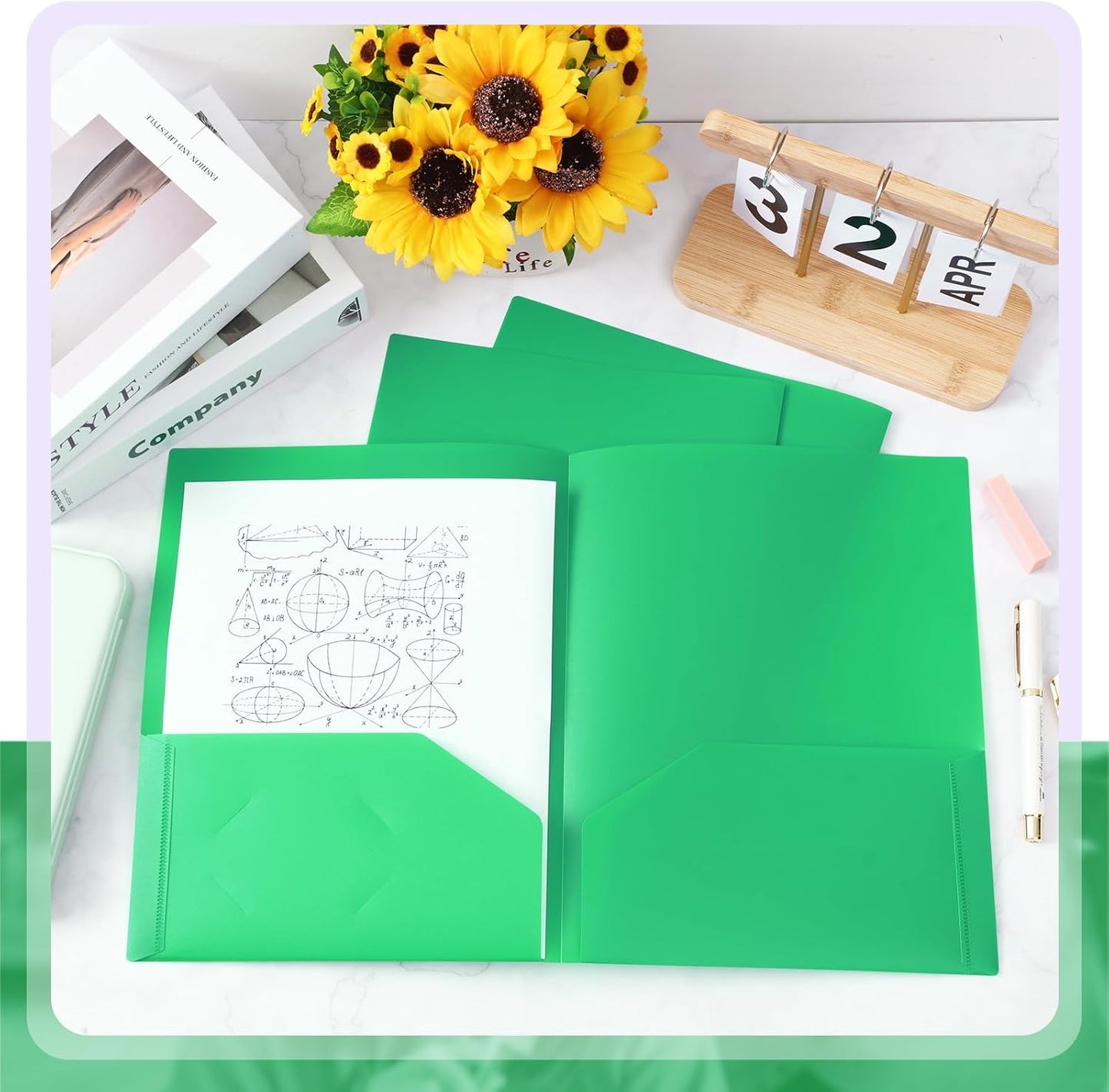 Gueevin 24 Pcs Plastic Folders with Pockets, Back to School Two Pocket Folder Fit Letter Size, Heavy Duty School Business Card Holder for Home Office, 11. 61 x 9. 45 Inches (Green)