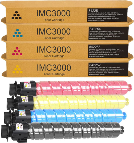 IMC3000 IMC3500 High Yield Toner Cartridge 842251 842252 842253 842254 Replacement for Ricoh IM C3000 IM C3500 Printer(4 Pack Black, Cyan, Yellow, Magenta)