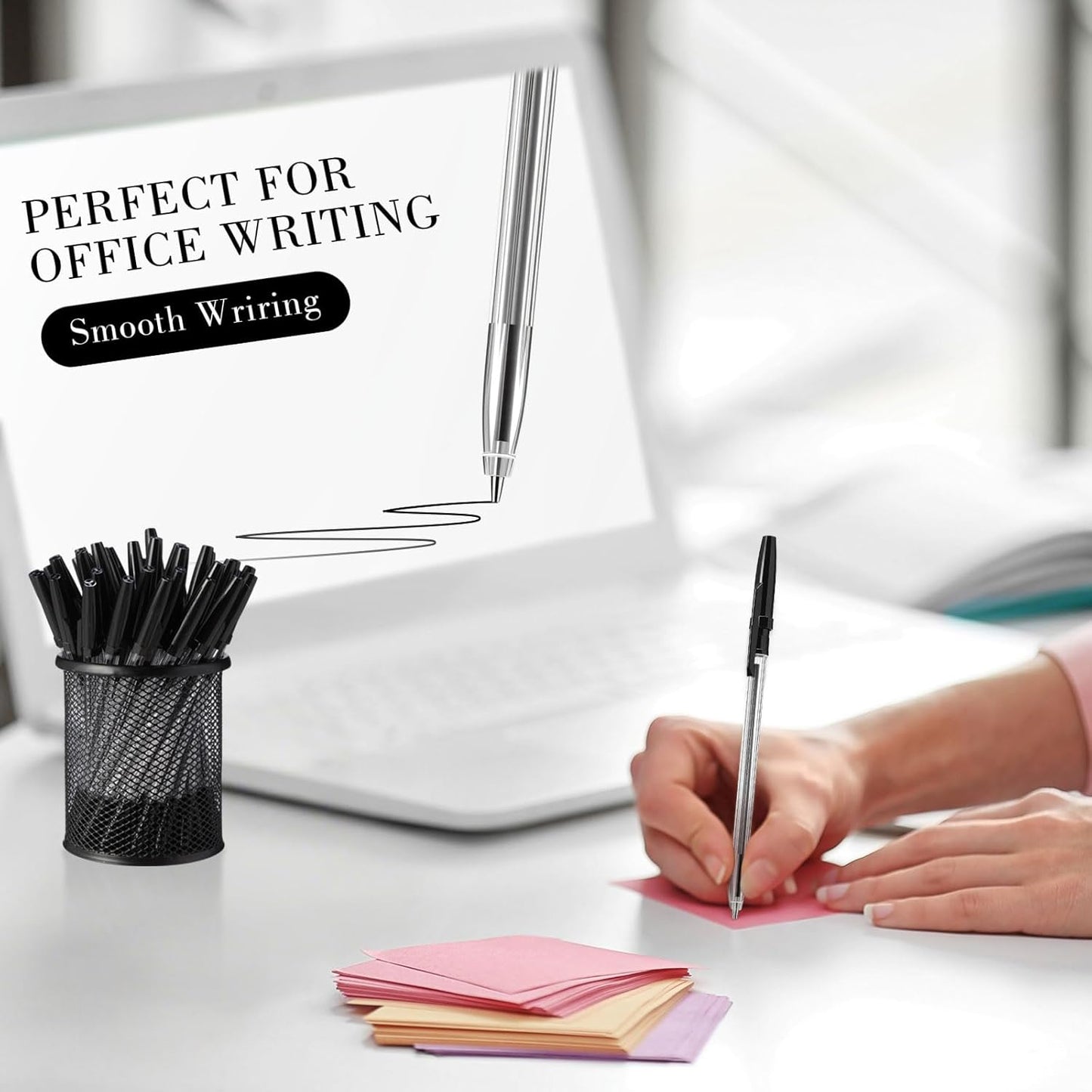 200 Pieces Ballpoint Pens Bulk Black Ink, 1.0mm Medium Point, Bullet Tip Smooth Writing Pens for Office, Business, Server, School Supplies