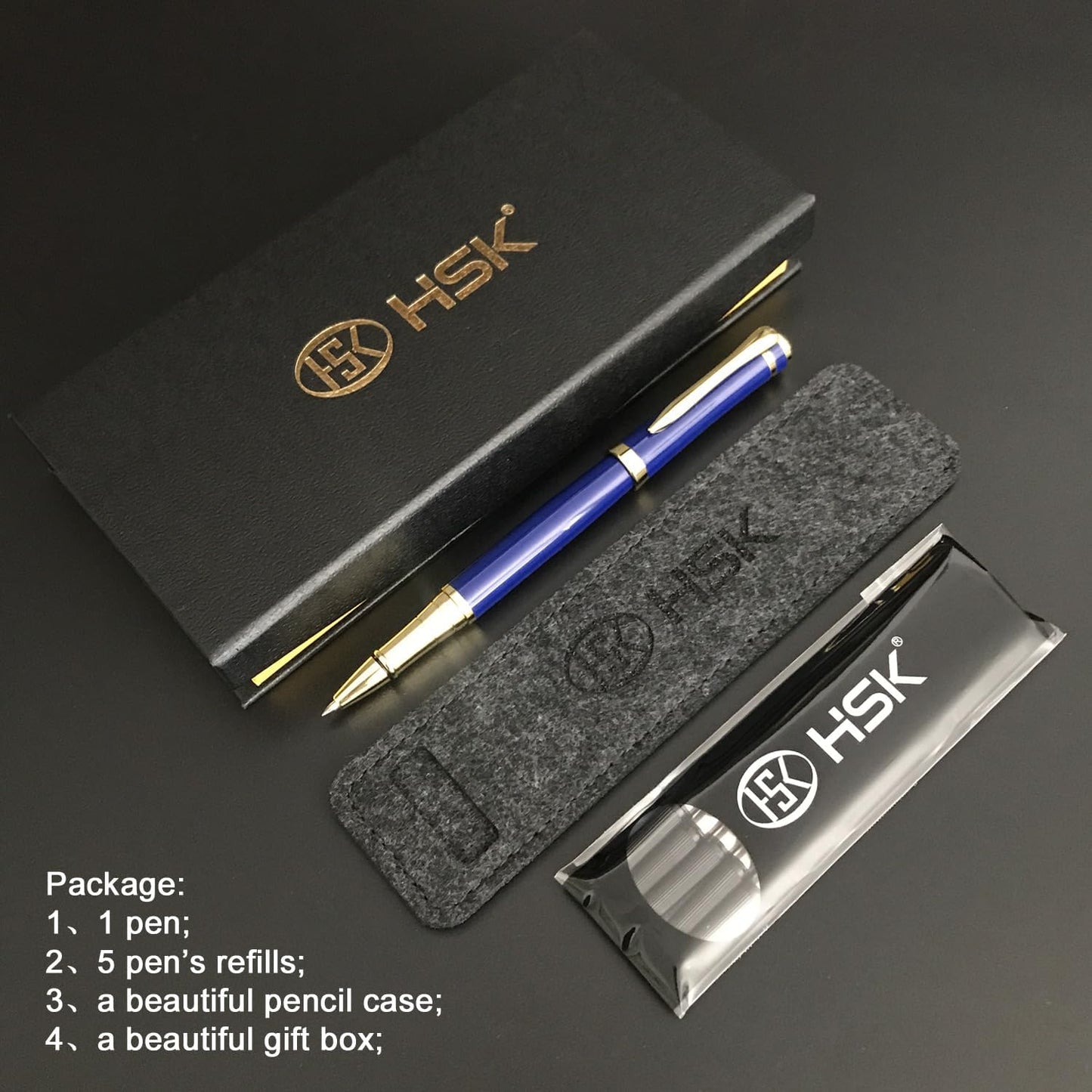 HSK Luxury Ballpoint Pens gift Pen Black Refill Line width 0.5mm,Best Ball Pen Gift Set for Men & Women Professional Executive,Office,Nice Pens Classy Gift Box (Blue)