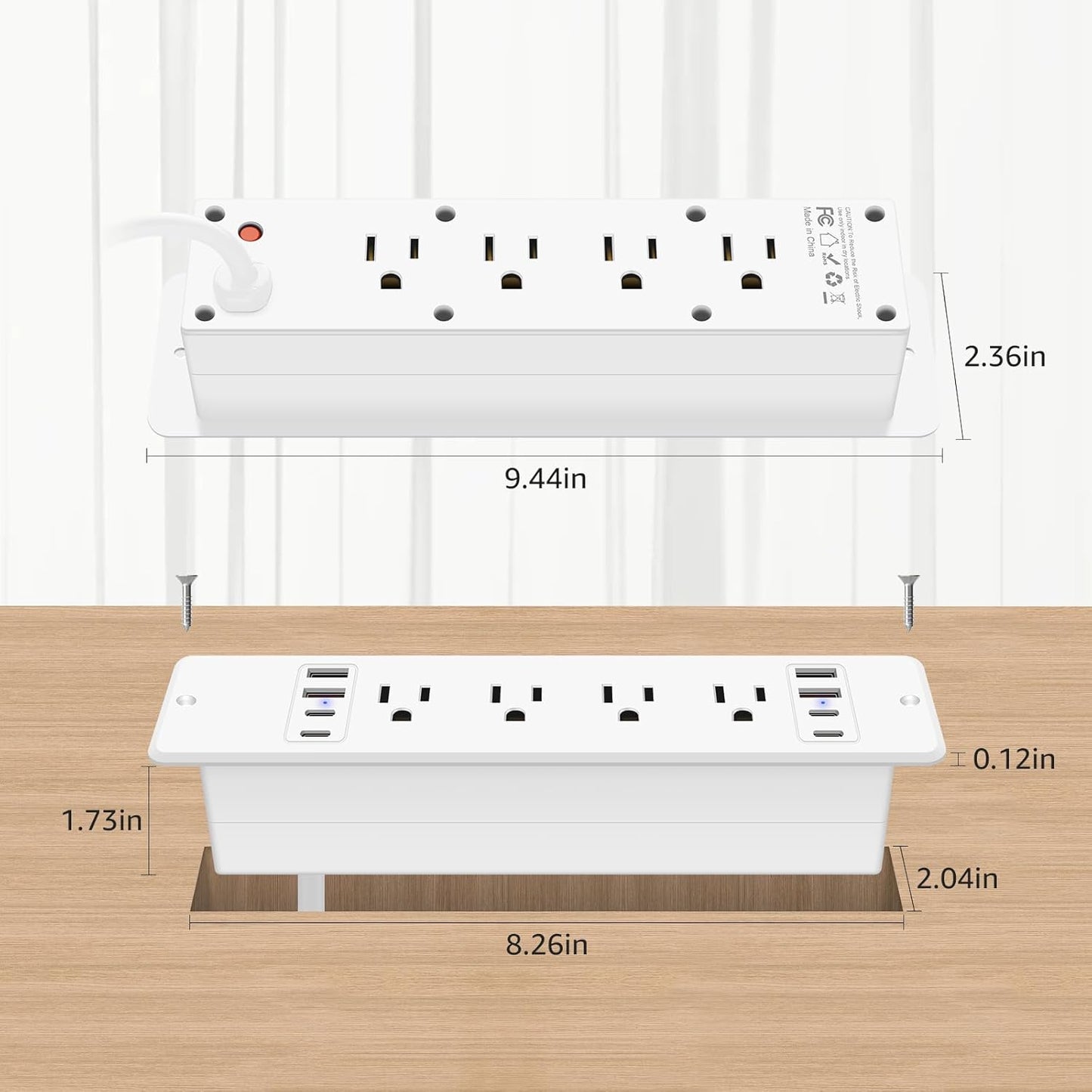 HHSOET 16 in 1 Recessed Power Strip Flat Plug, 30W Fast Charging Furniture Outlet with USB, Conference Recessed Surge Protection with 8 AC Plugs, 4 USB Ports 4 USB-C, 6ft Power Cord.(White)