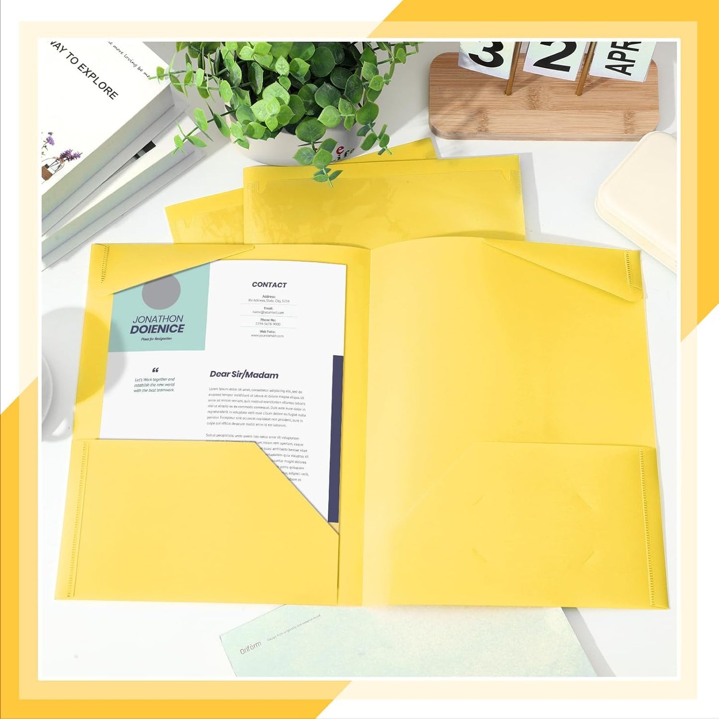 Henoyso 100 Pcs Plastic Folders with Clear Front Pockets Bulk Heavy Duty File Folders with 2 Pockets and Card Slot for Student Teacher Back to School Supplies Office Presentation (Yellow)