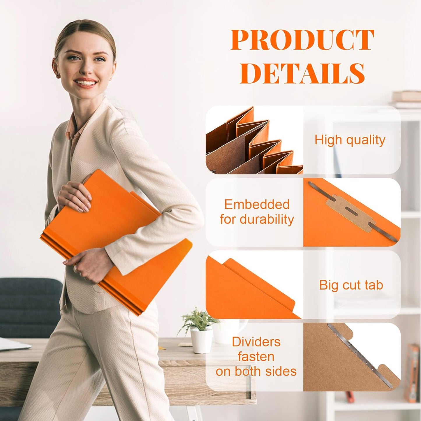 36 Pcs Classification Folders Letter Size, 3 Divider Pressboard File Folder with Fasteners, Expanding File Organizer Bulk for Teachers, Clergy, Office, Church, Christmas Donations (Orange)