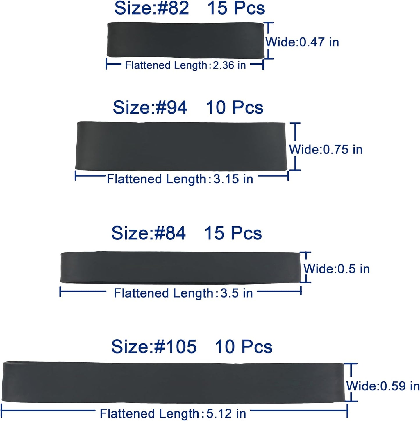 HAIDIBAO-Rubber Bands Assorted Sizes Black Mixed wide Elastic Bands for for Survival Office Supply size82,size#94,size#84,size#105 Tactical Rubber Bands