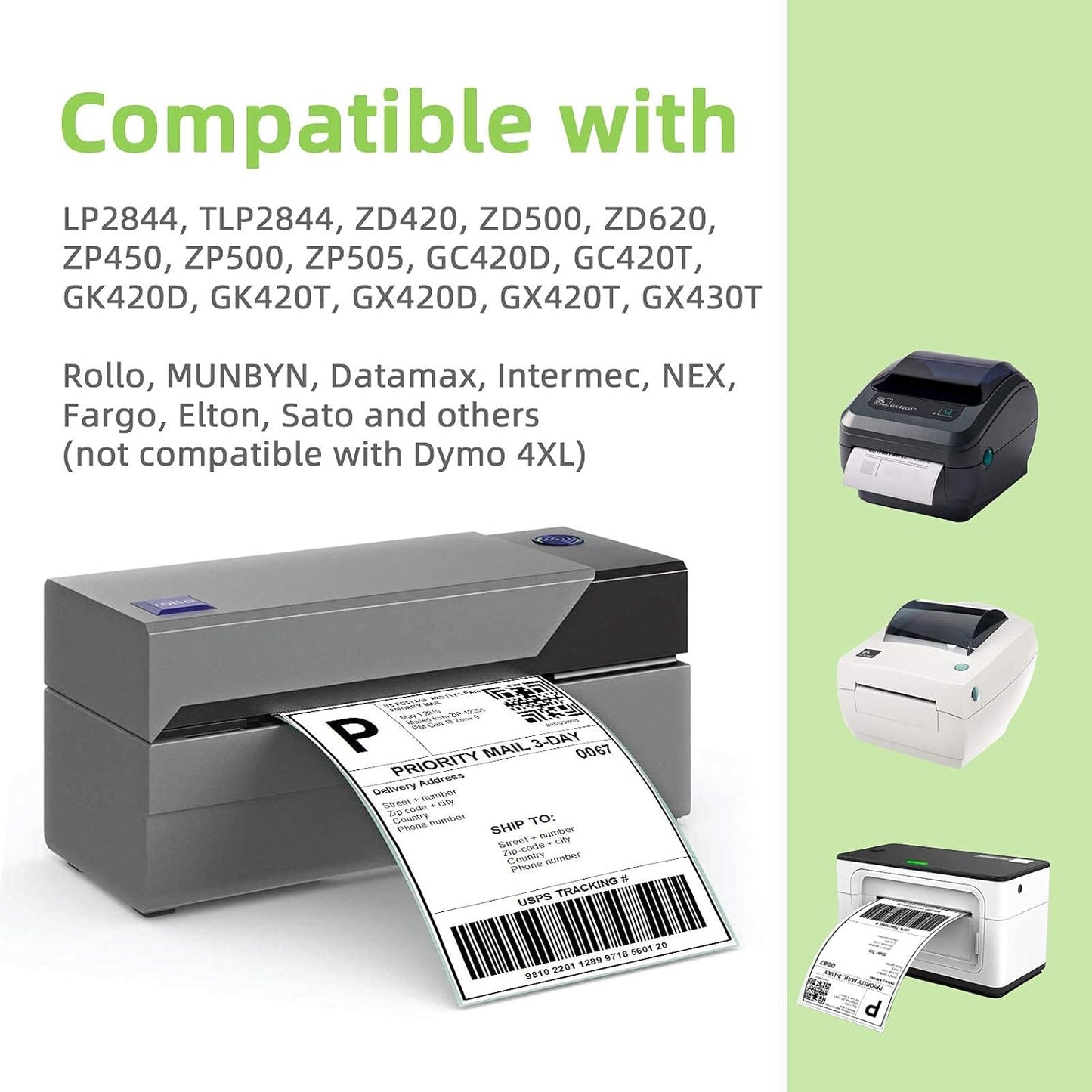 4" x 3" Direct Thermal Labels, Thermal Printer Labels for Shipping Address Barcodes, Thermal Stickers Compatible with Zebra, Rollo, Munbyn Thermal Labels Printers (12 Rolls, 500 Labels/Roll)