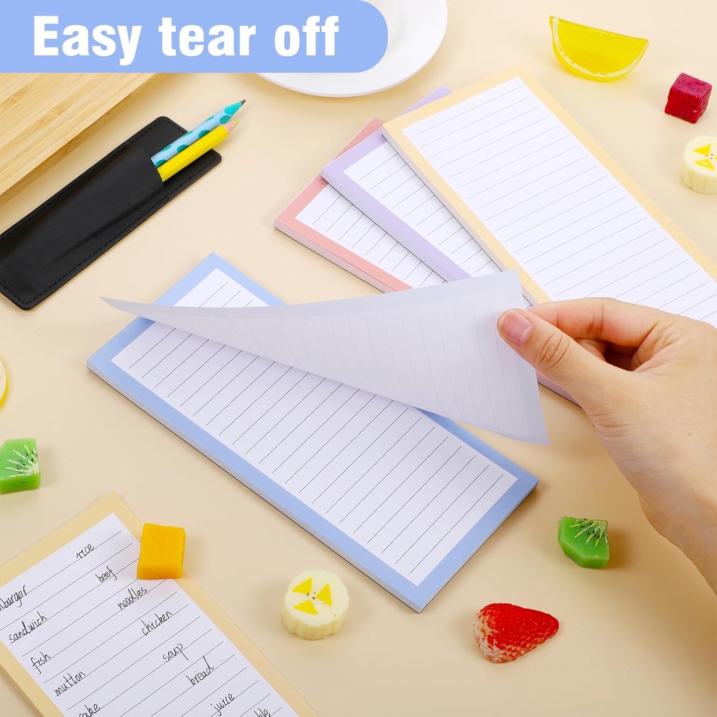 4 Pack Magnetic Note Pad for Fridge with Pen Holder, Totally 200 Sheets Magnetic To Do List, Grocery List, Shopping List, Memo Pads for Refrigerator（Light Color）