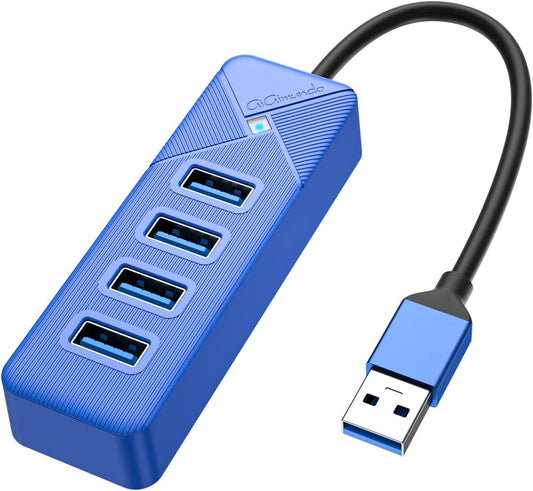 4 Port USB 3.0 Hub, 5Gbps Multi Ports USB Splitter USB Expander for Laptop, Computer, PC, PS4, Xbox, Printer, Keyboard, Mouse, Compatible with Windows, Mac OS, Linux (Blue, 15cm)