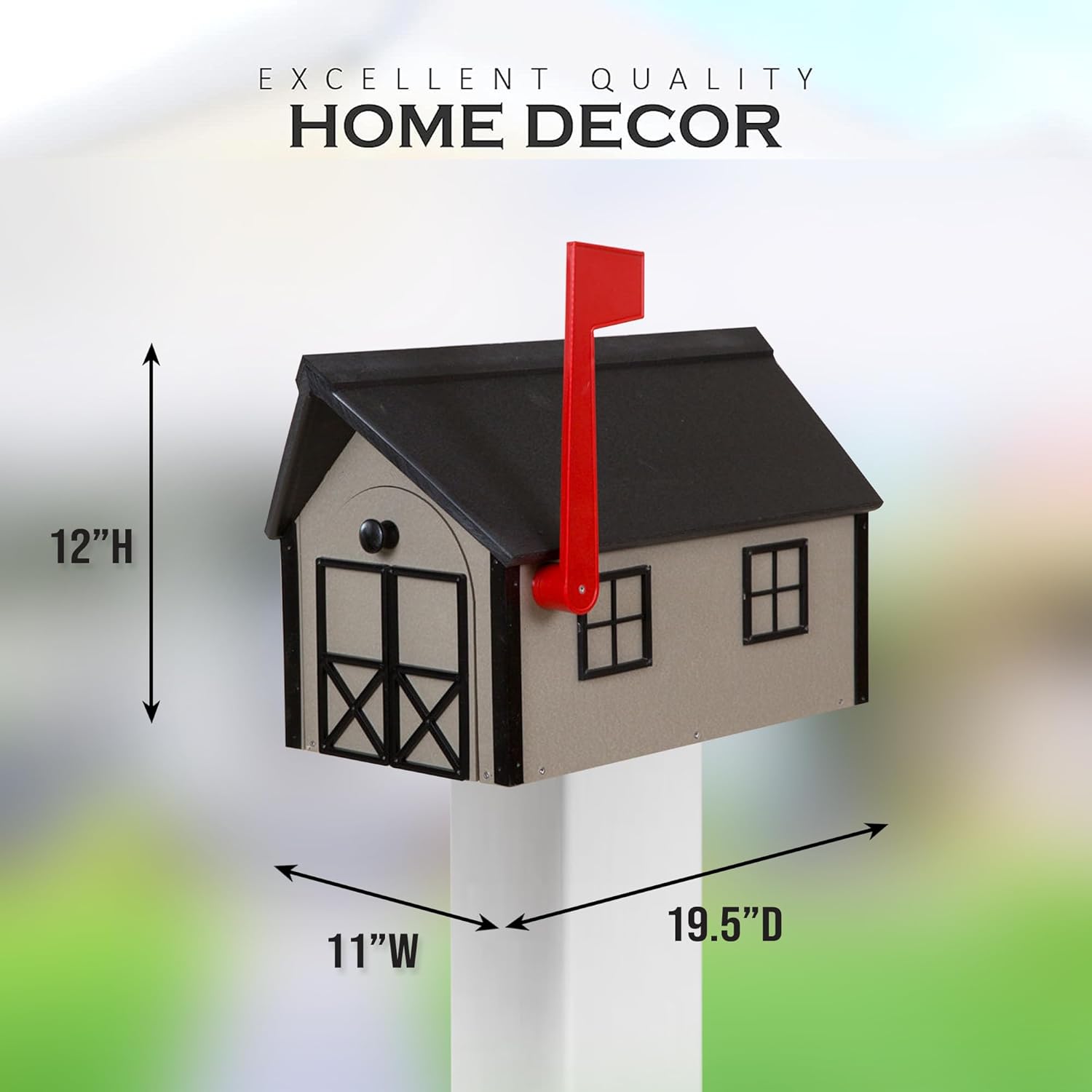 Peaceful Classics Poly Mailbox- Durable, Weather-Resistant Amish Craftsman Mailboxes for Outside Uses Like Front Yard and Road Side- Long-Lasting, Decorative, Modern Mailbox (Clay with Black Trim)