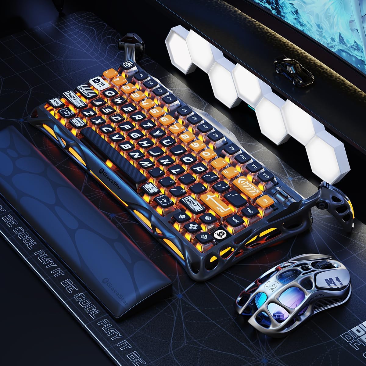 GravaStar Mercury K1 Pro Wireless Mechanical Gaming Keyboard, 75% Layout RGB Custom Keyboard, Aluminum Alloy Matte Black Frame with Phoenix-Inspired Keycaps, Hot-Swappable Linear Switches – CyberFlare