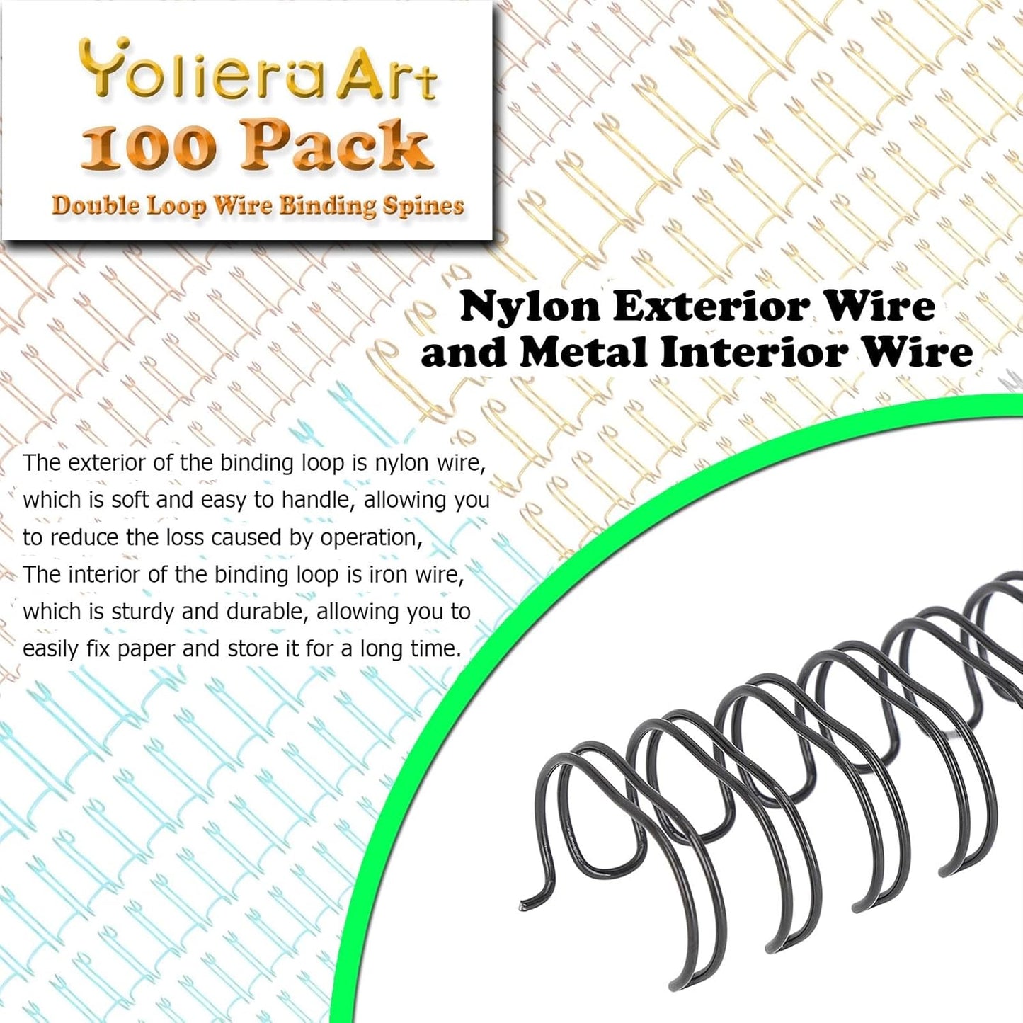 100 Pack Double Loop Wire Binding Spines, YolieraArt Wire Binding Spines, 7/16 Inch Binding Wire for Letter Size (80 Sheet Capacity, 100P, 3:1 Pitch, Black)